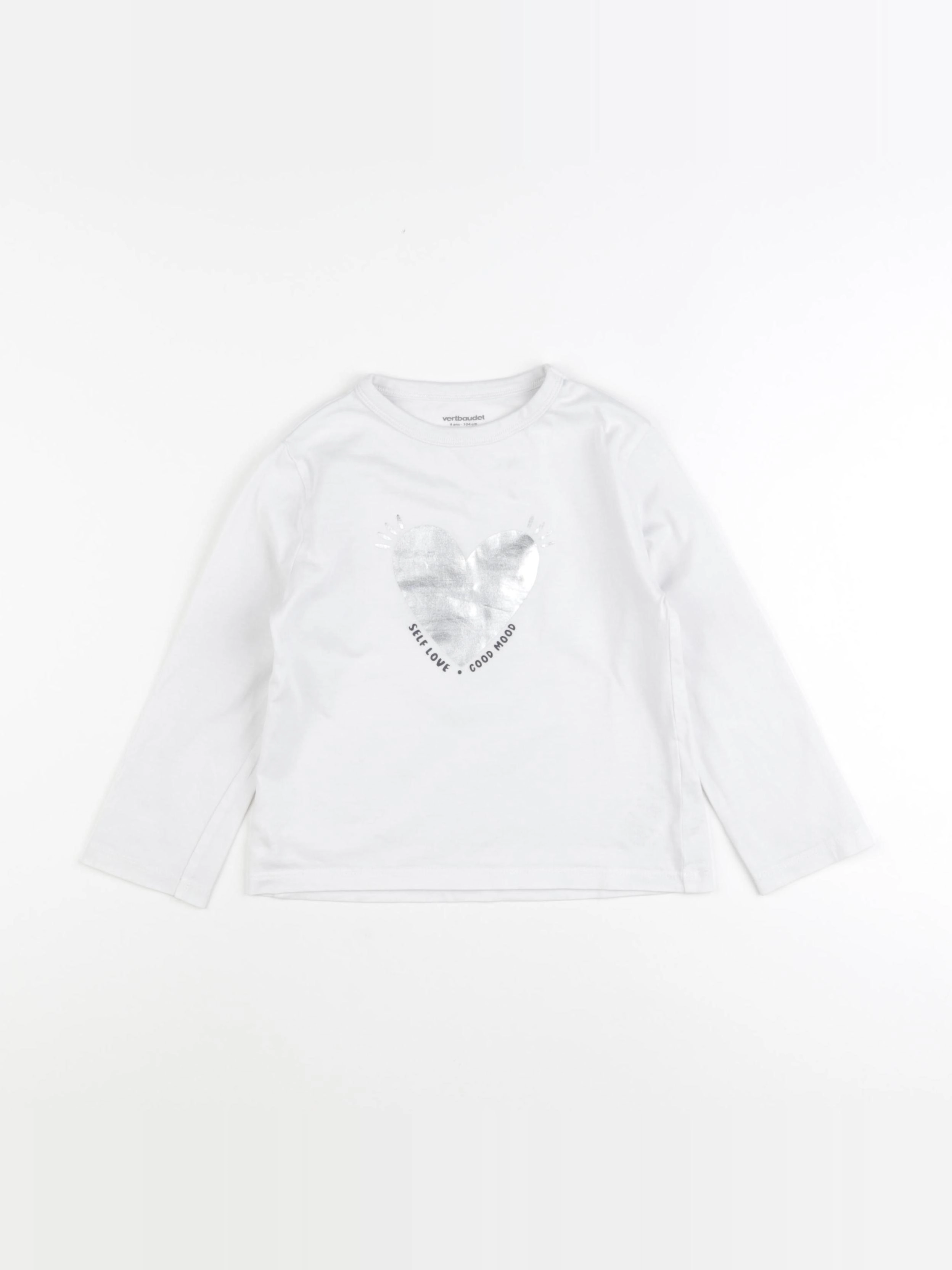 Vertbaudet - tee-shirt blanc, argent - 4 ans