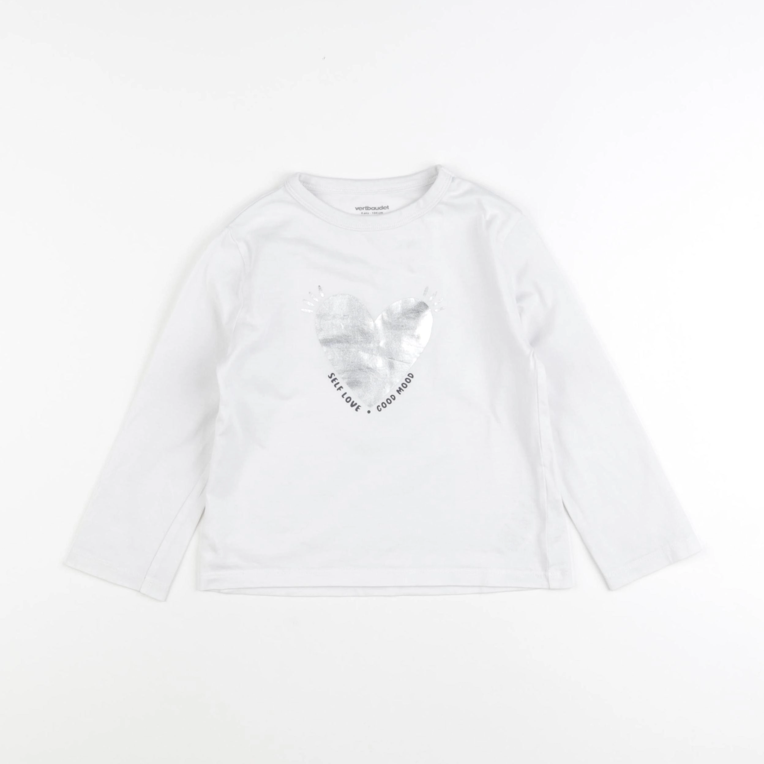 Vertbaudet - tee-shirt blanc, argent - 4 ans