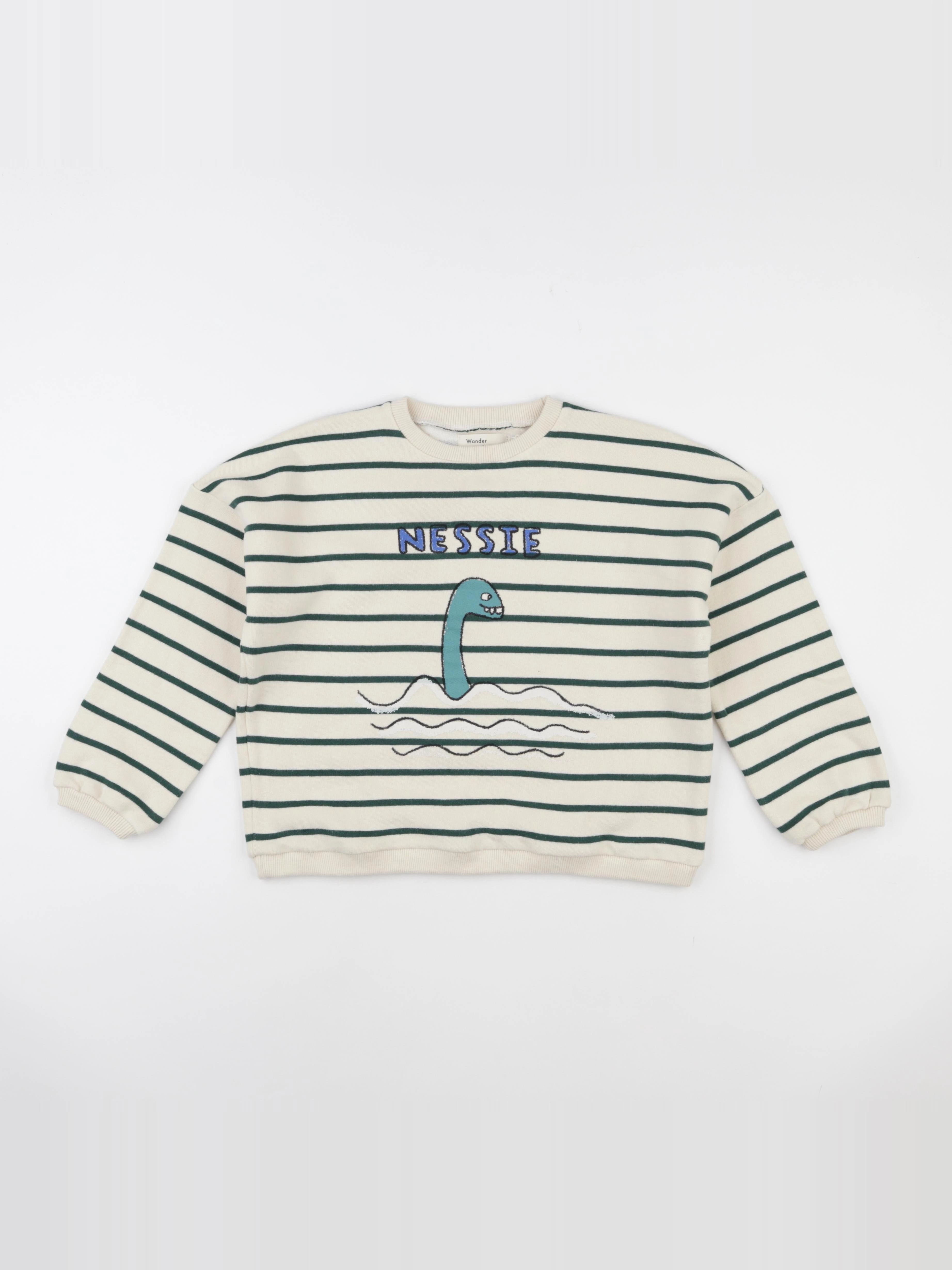 Wander & Wonder - Sweat Nessie rayé vert - 1/2 ans