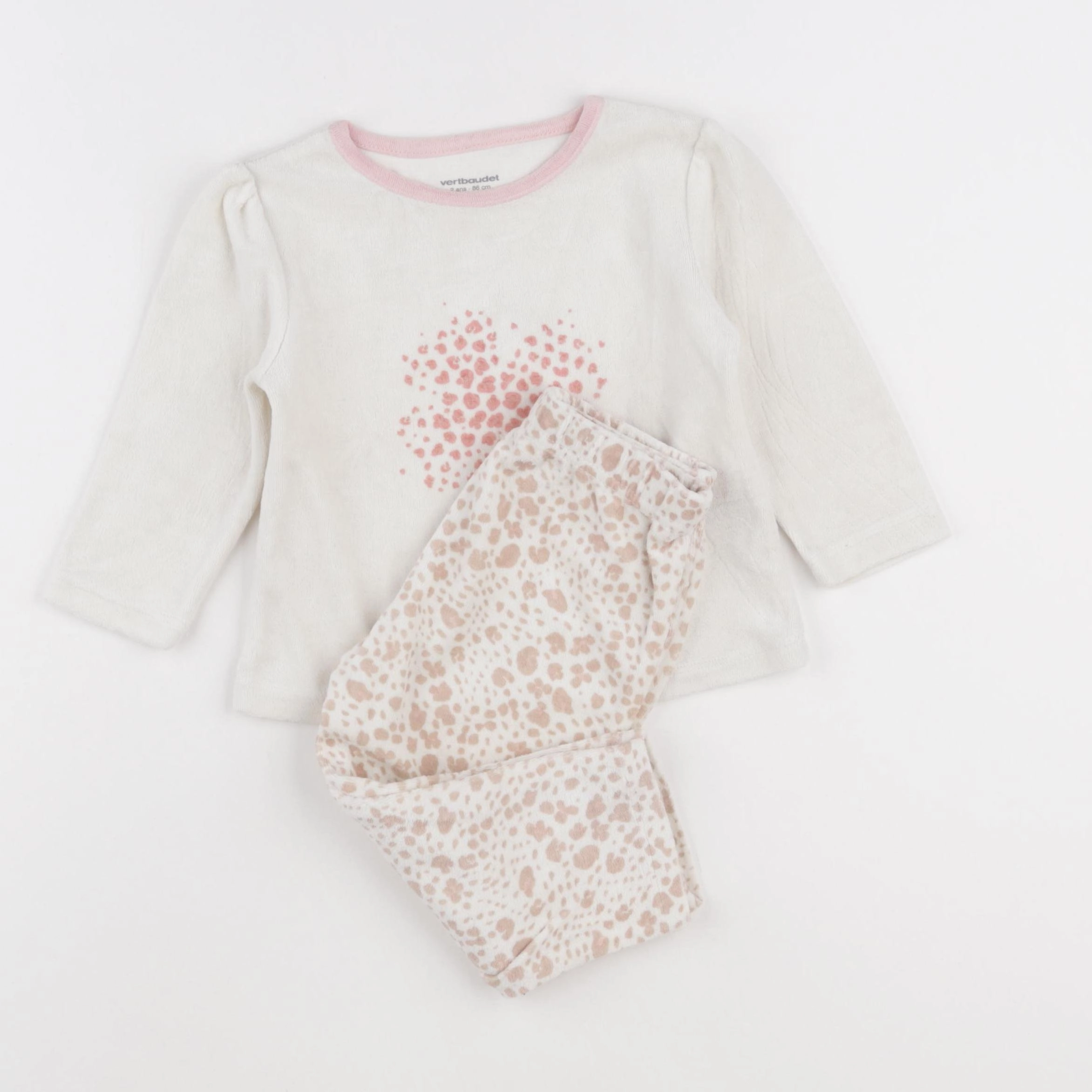 Vertbaudet - pyjama velours blanc - 2 ans