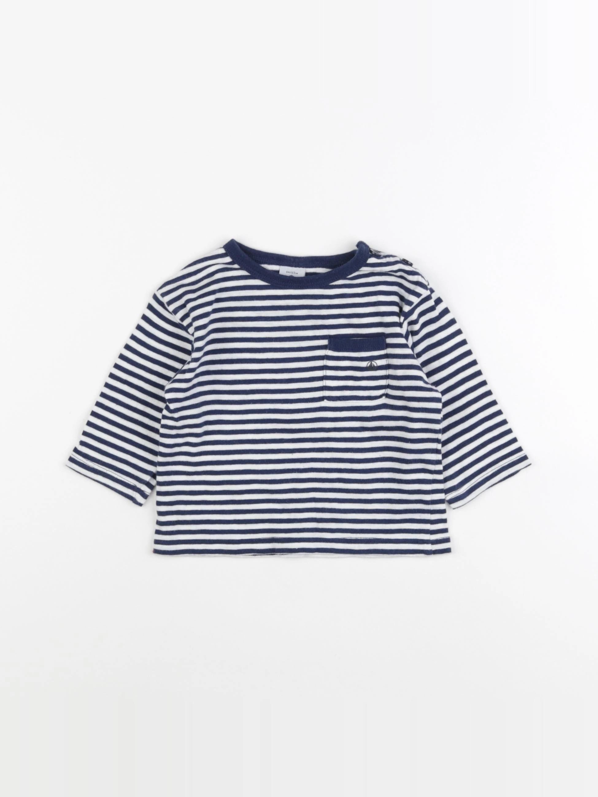 Petit Bateau - tee-shirt bleu, blanc - 6 mois