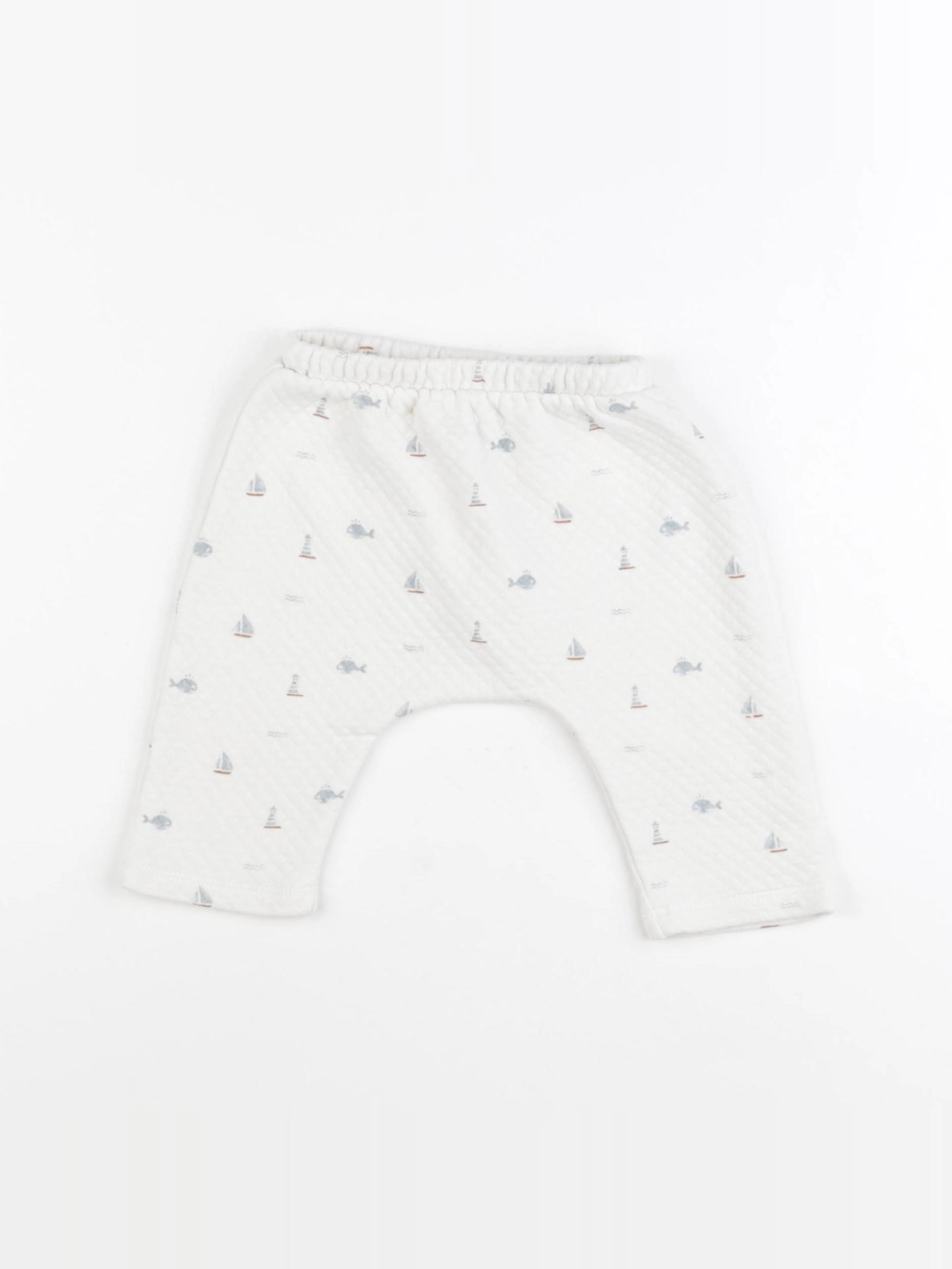 Vertbaudet - sarouel bleu, blanc - 9 mois