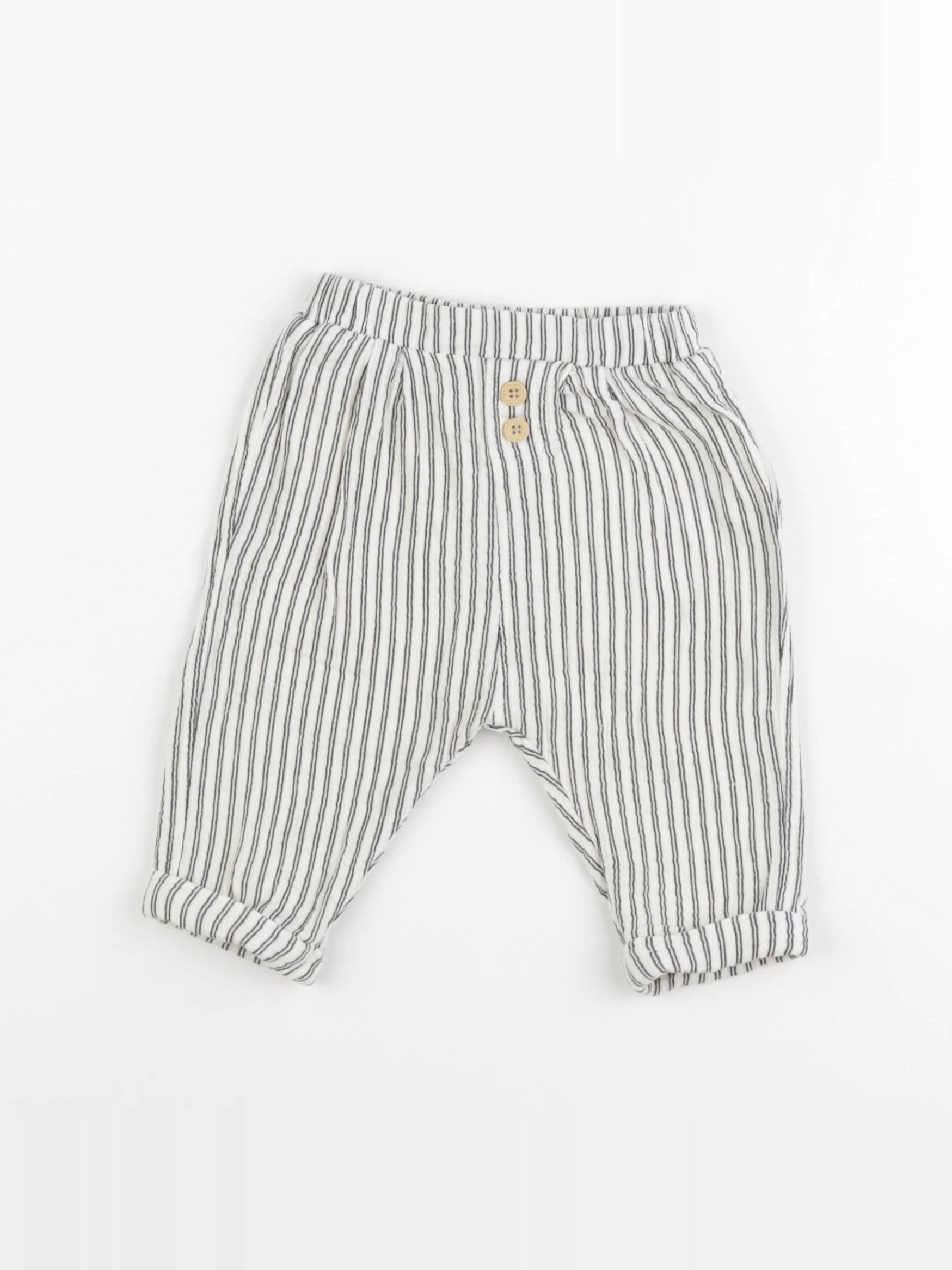 Vertbaudet - pantalon doublé bleu, blanc - 9 mois