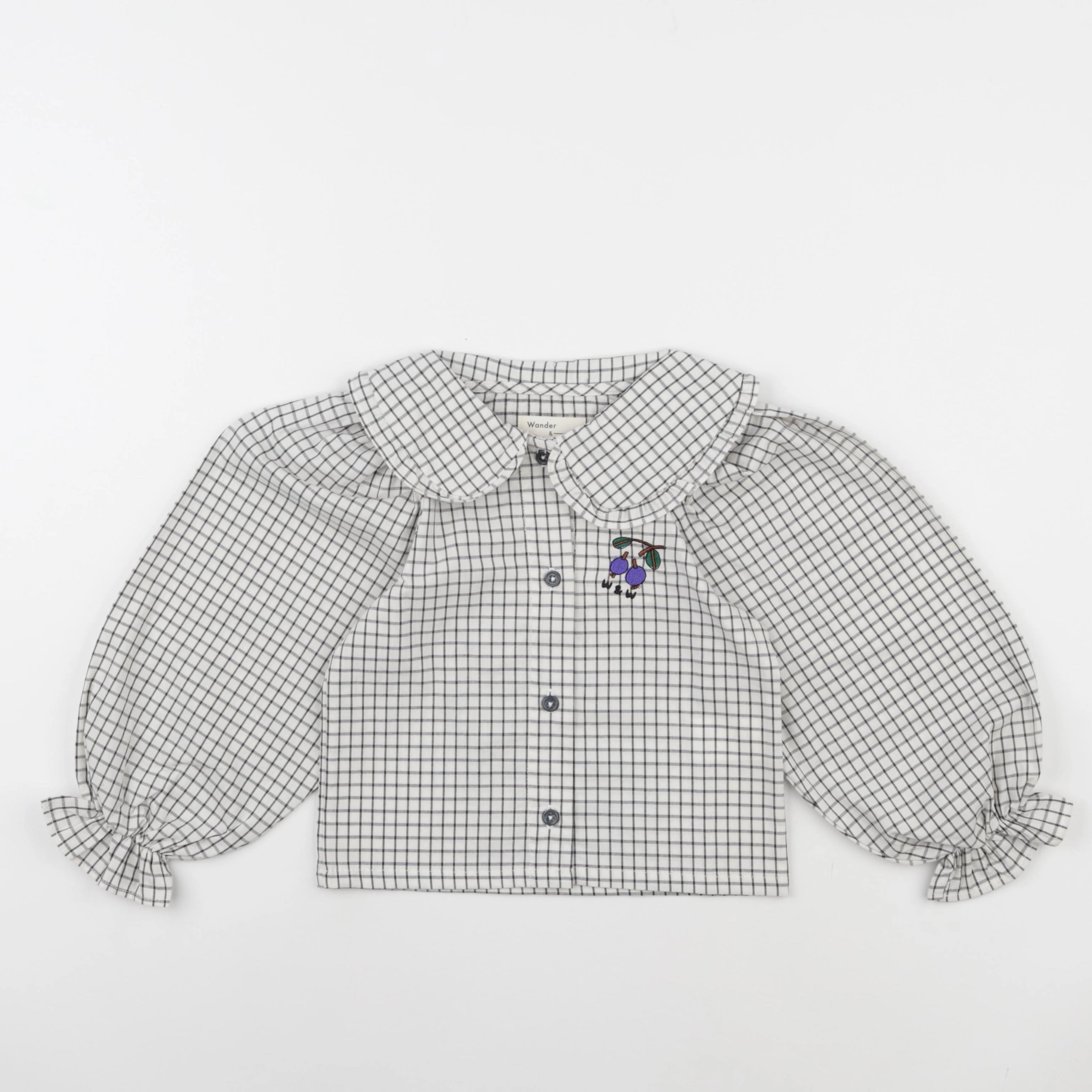 Wander & Wonder - Blouse Peter Pan carreaux écru - 5/6 ans
