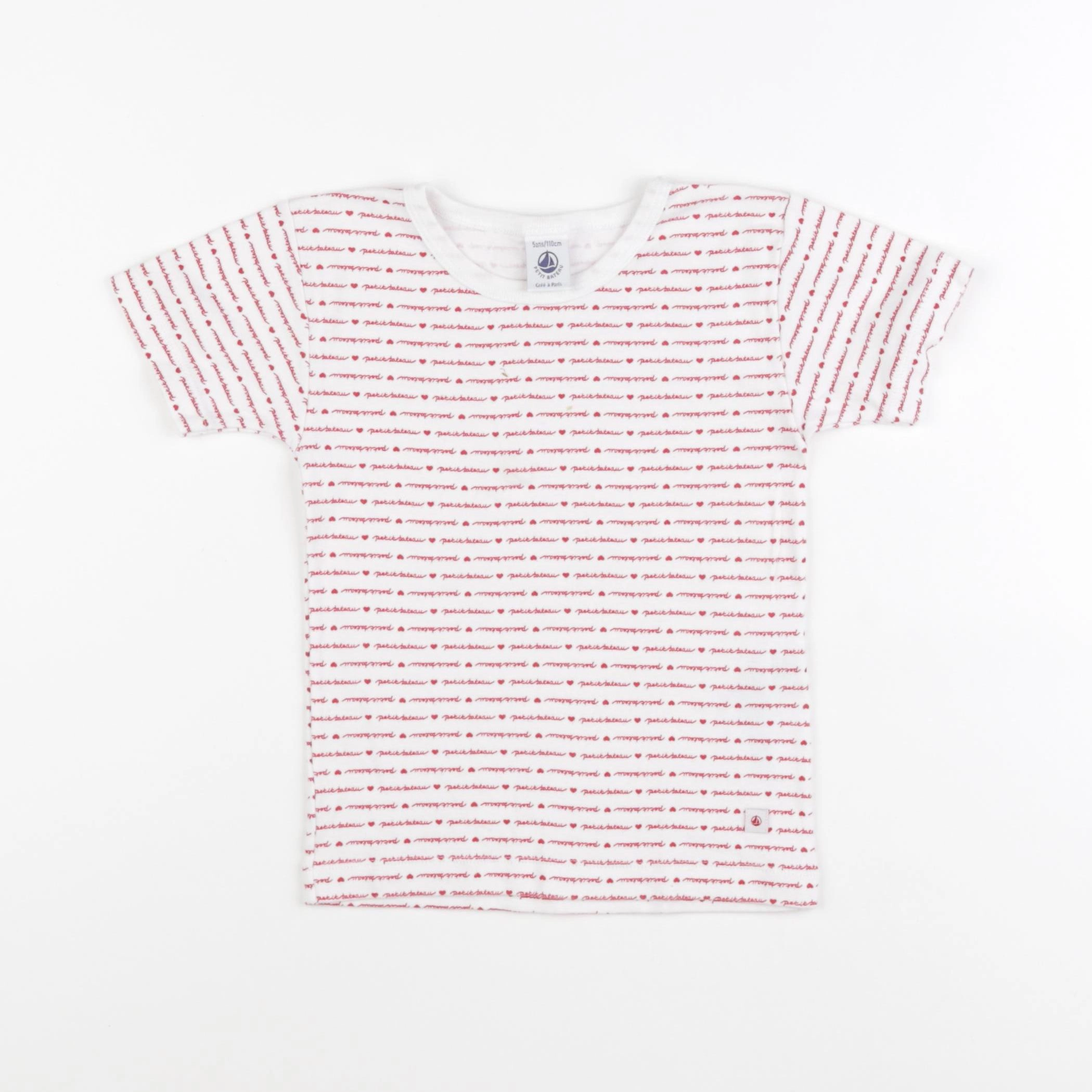Petit Bateau - maillot de corps blanc, rouge - 5 ans