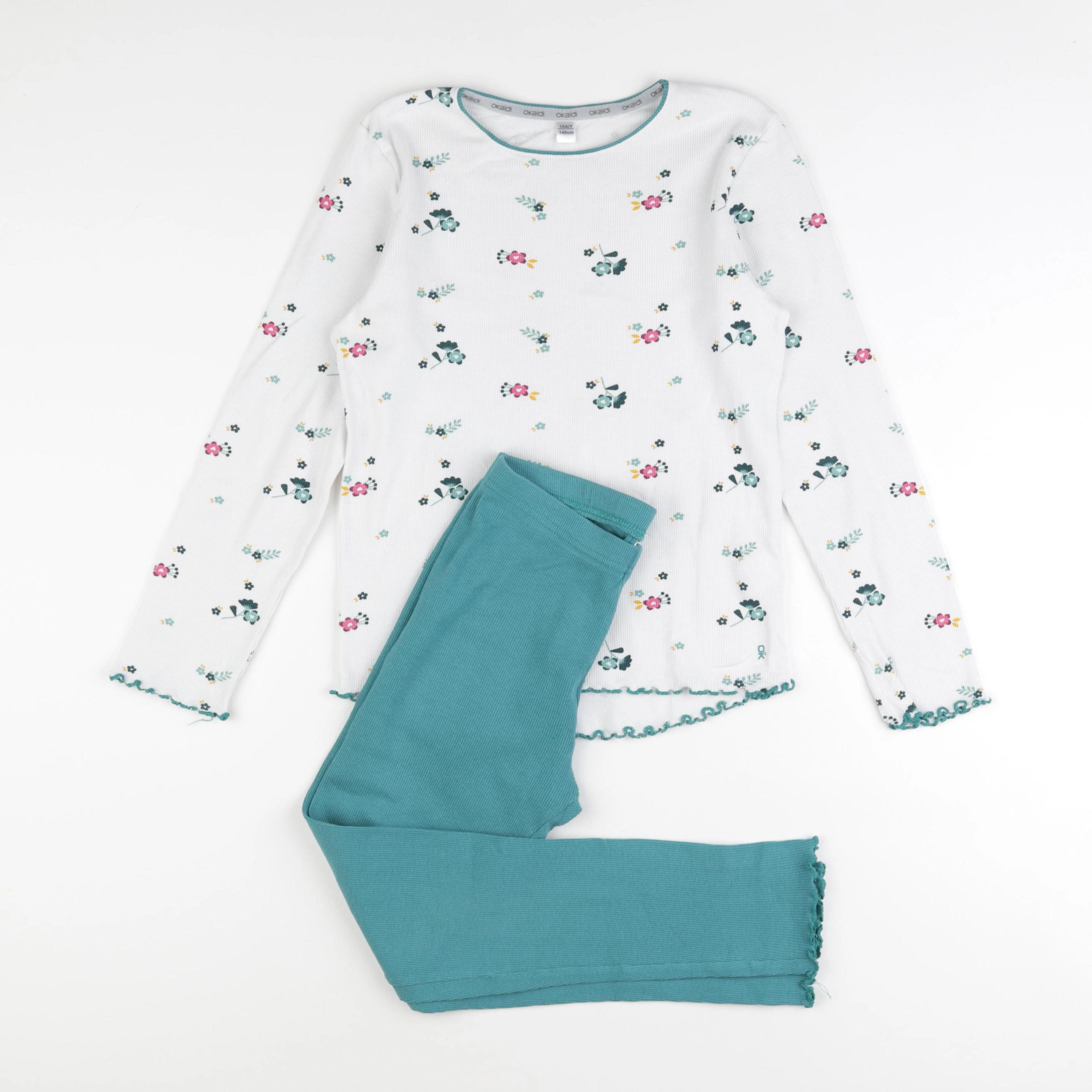 Okaidi - pyjama coton vert, blanc - 10 ans