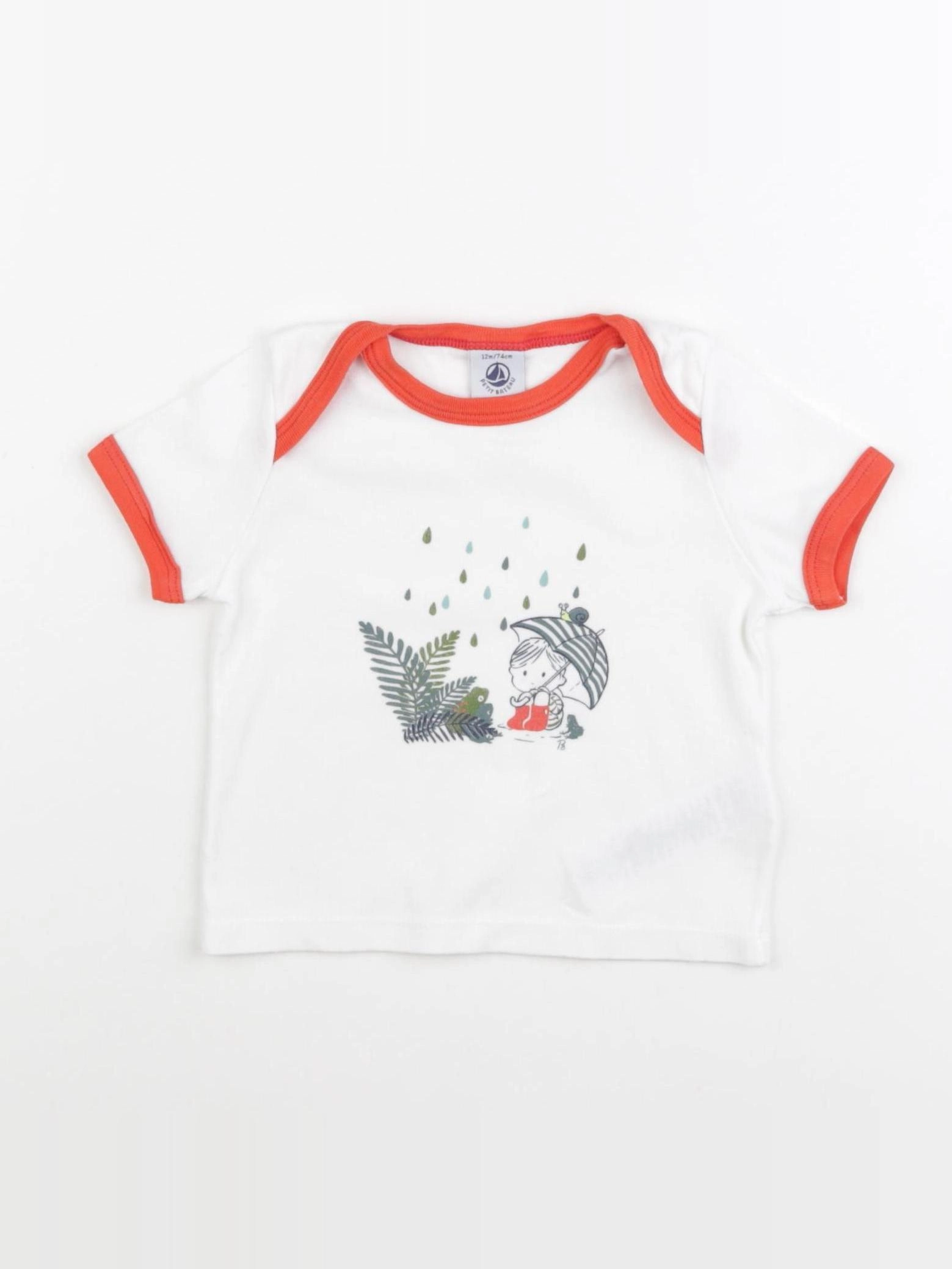 Petit Bateau - tee-shirt blanc, rouge - 12 mois