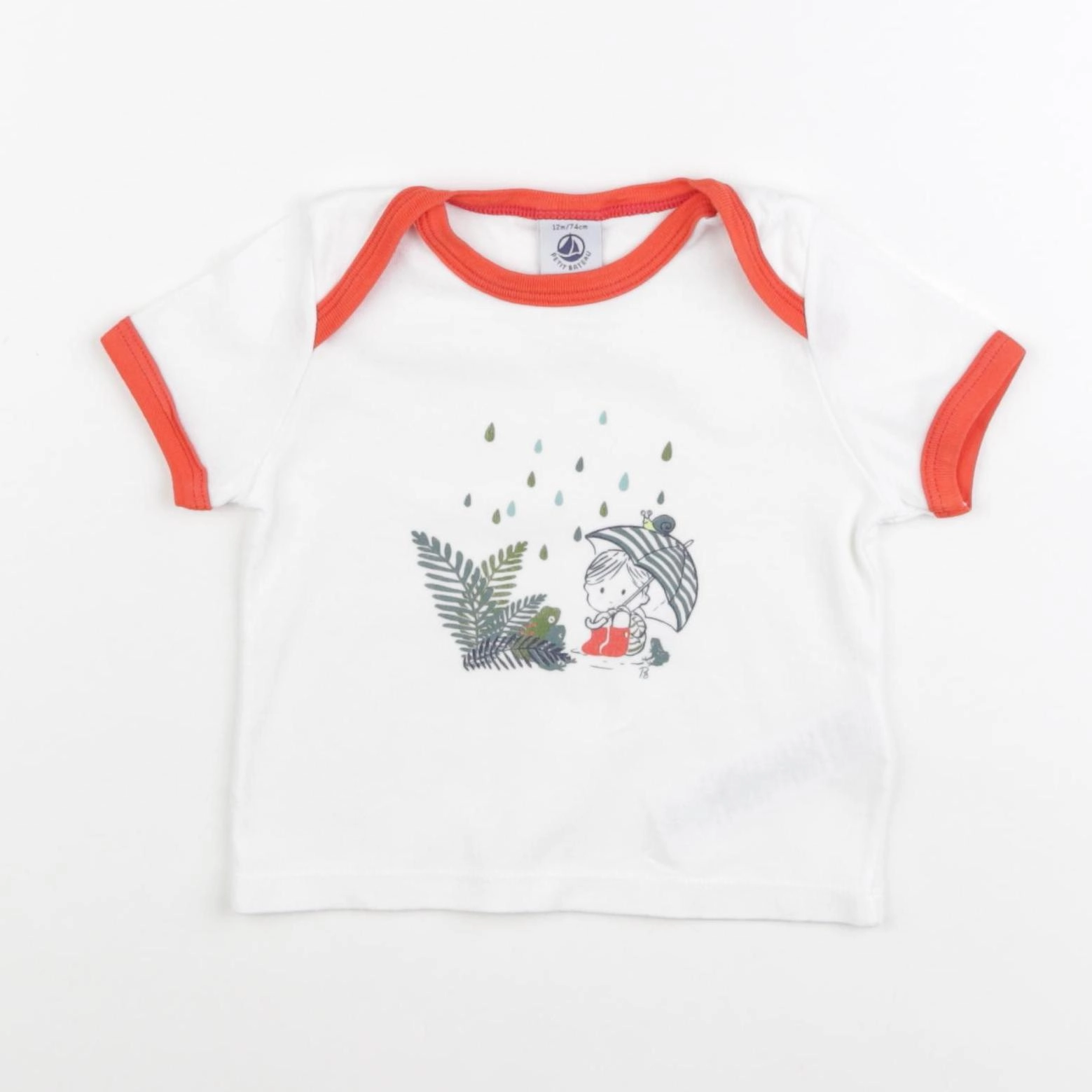 Petit Bateau - tee-shirt blanc, rouge - 12 mois