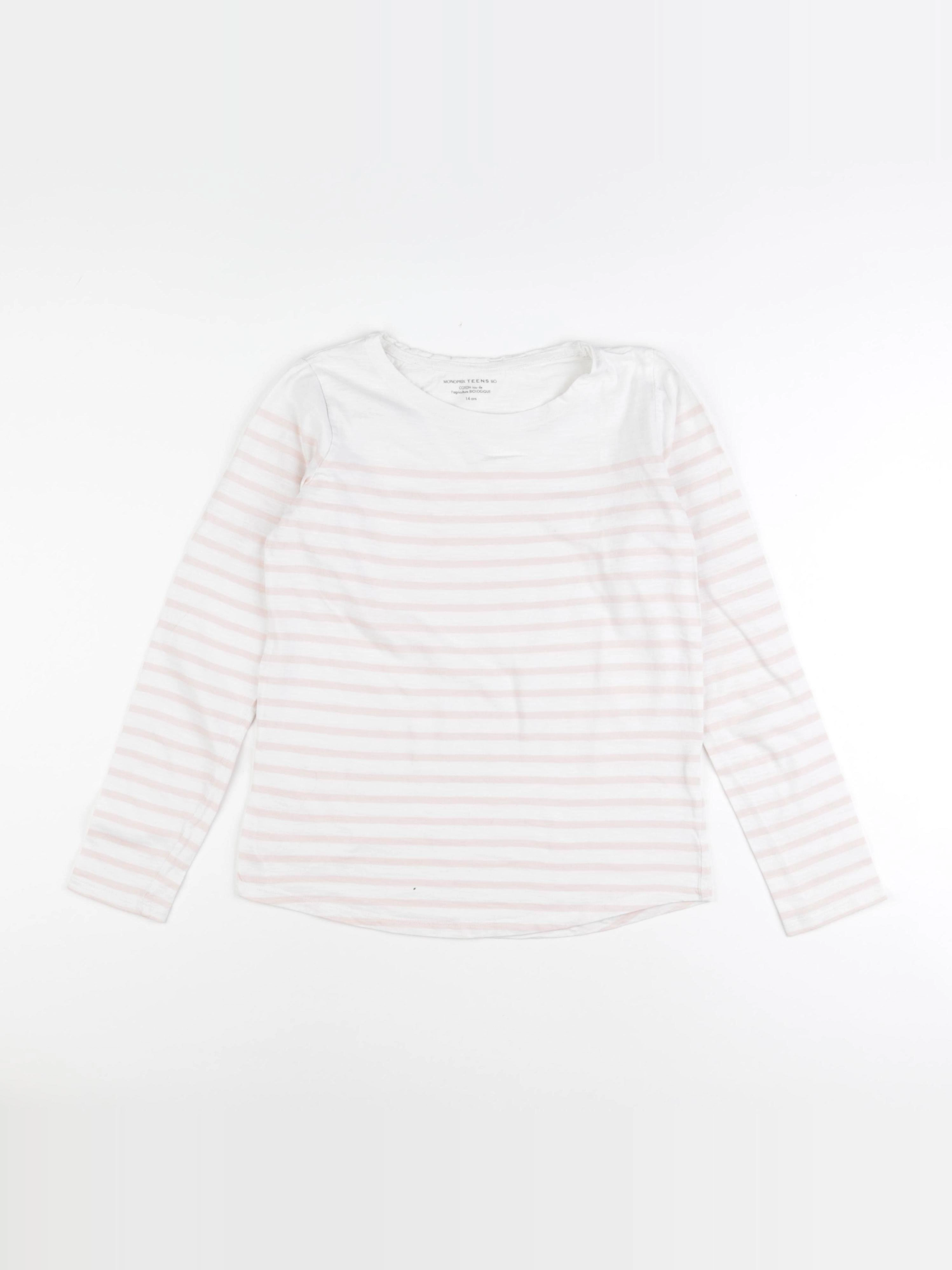Monoprix - tee-shirt blanc, rose - 14 ans