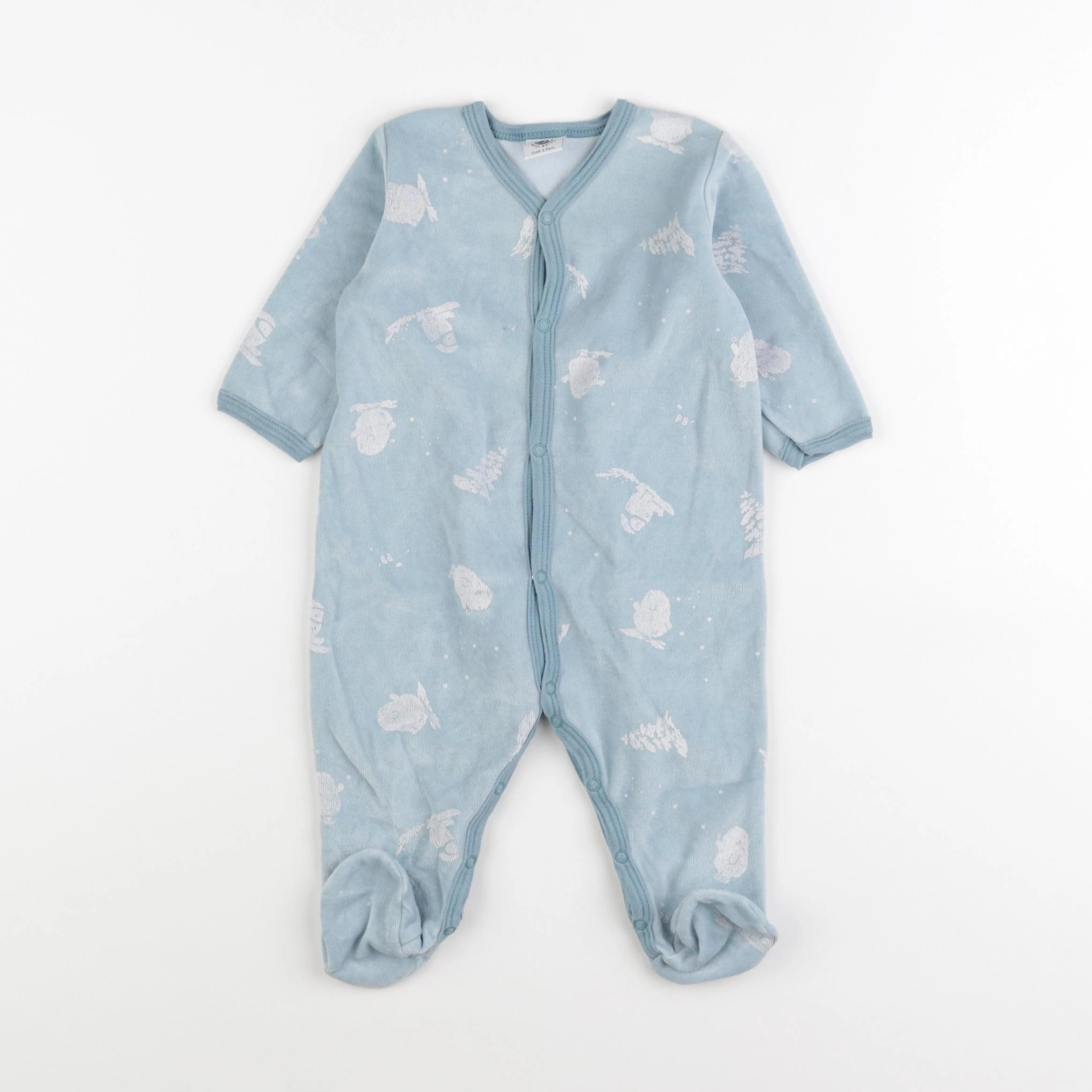 Petit Bateau - pyjama velours bleu - 6 mois