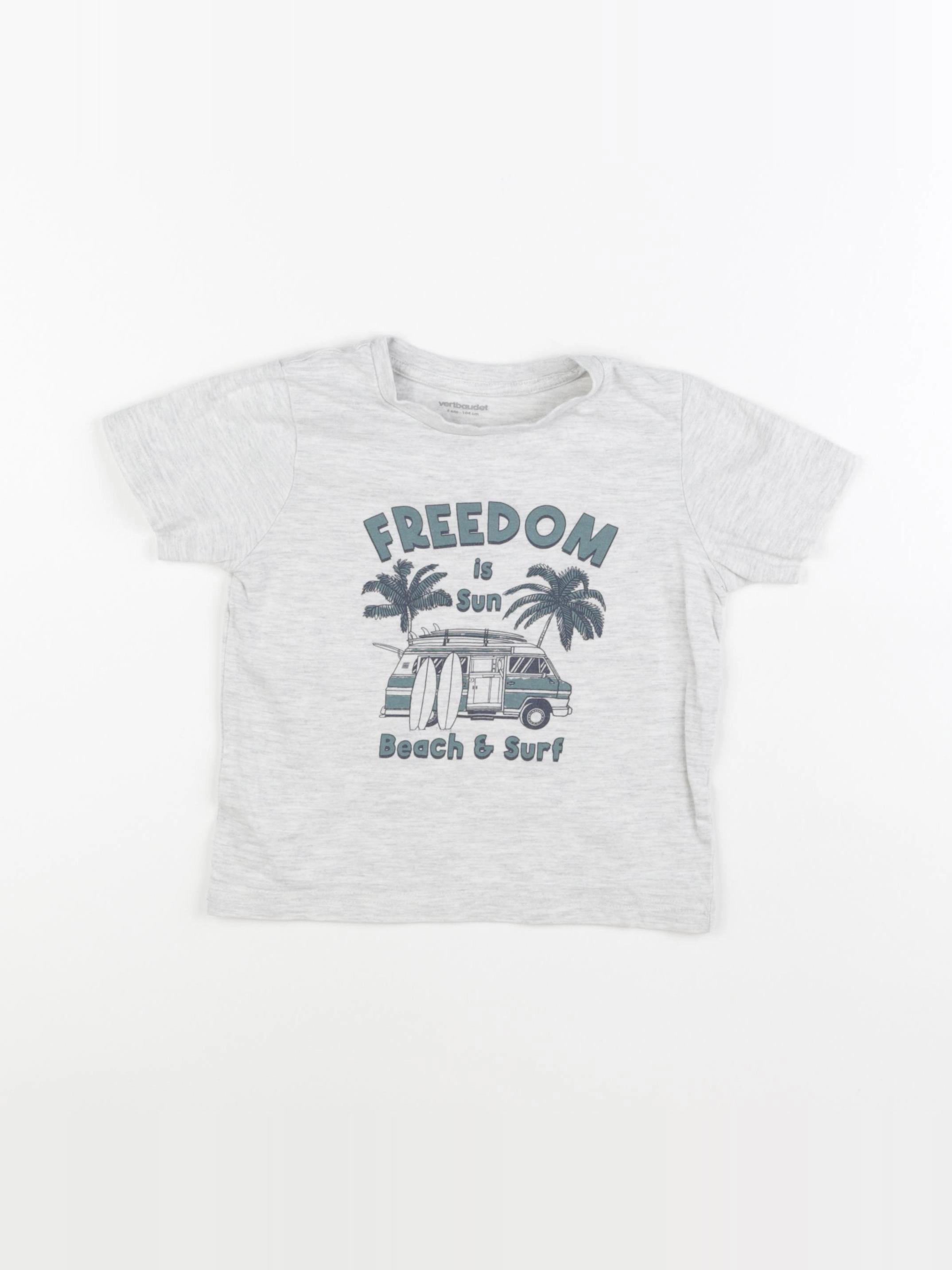 Vertbaudet - tee-shirt gris, vert - 4 ans