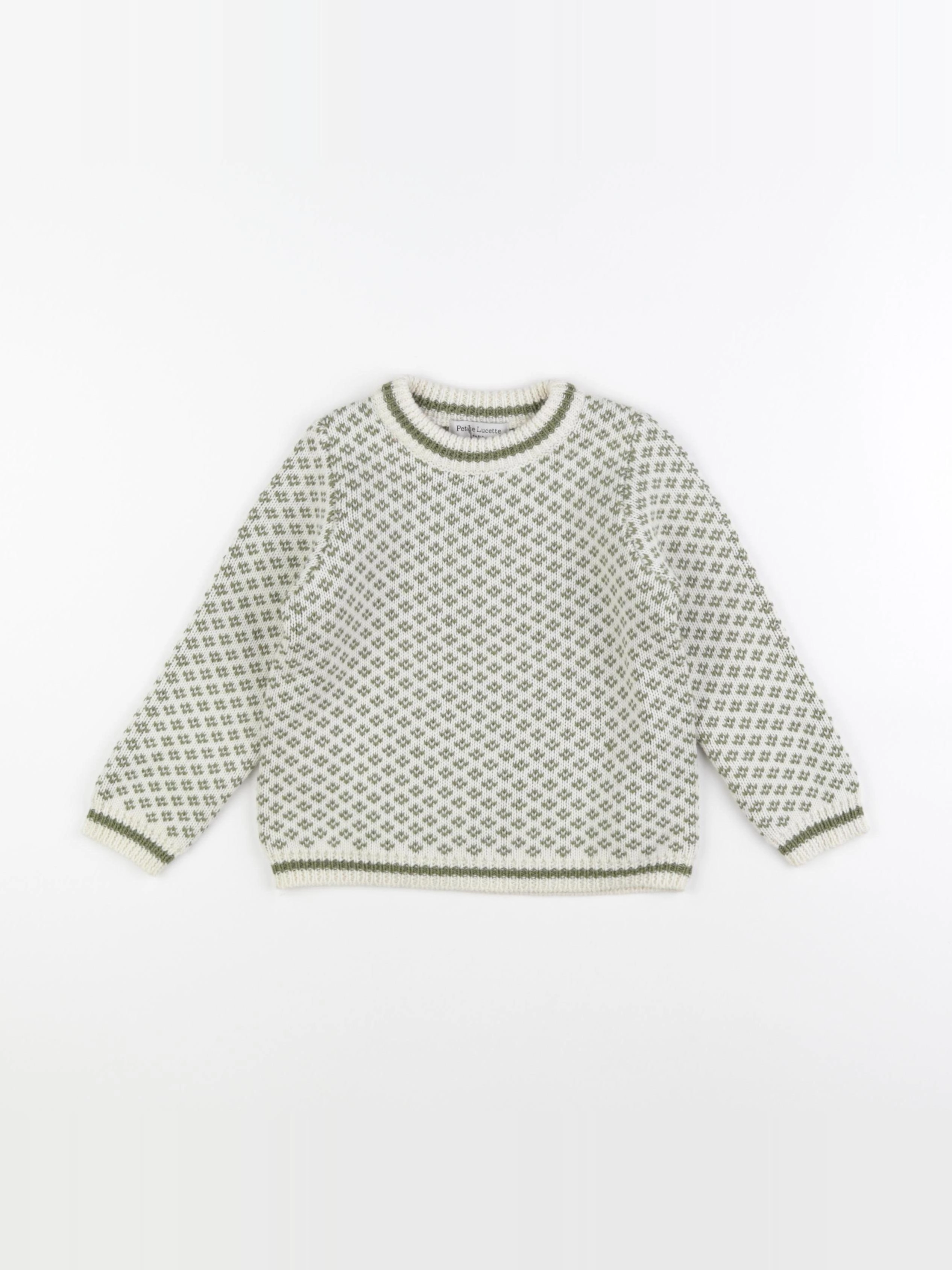 Petite Lucette - pull blanc, vert - 3 ans