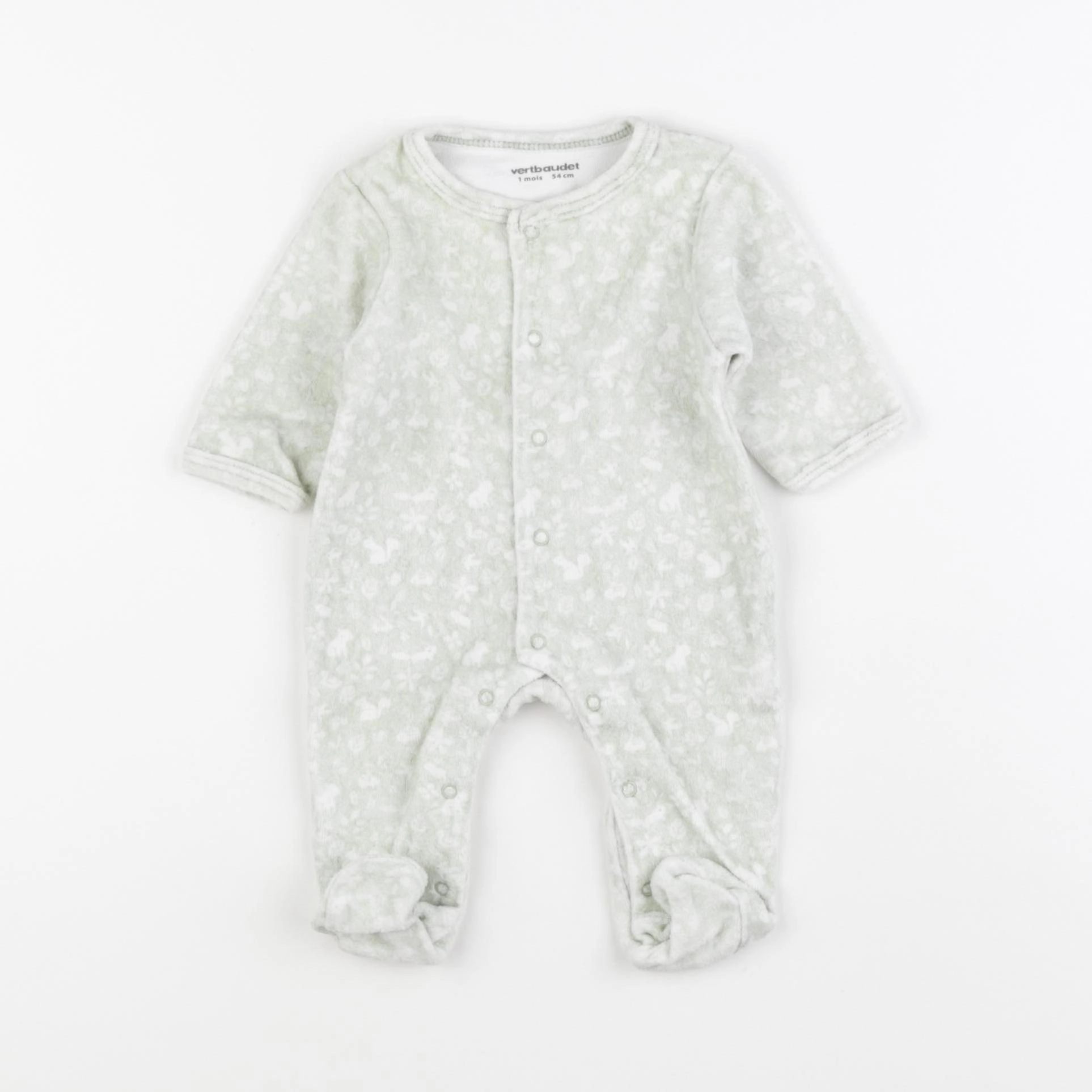 Vertbaudet - pyjama velours vert - 1 mois