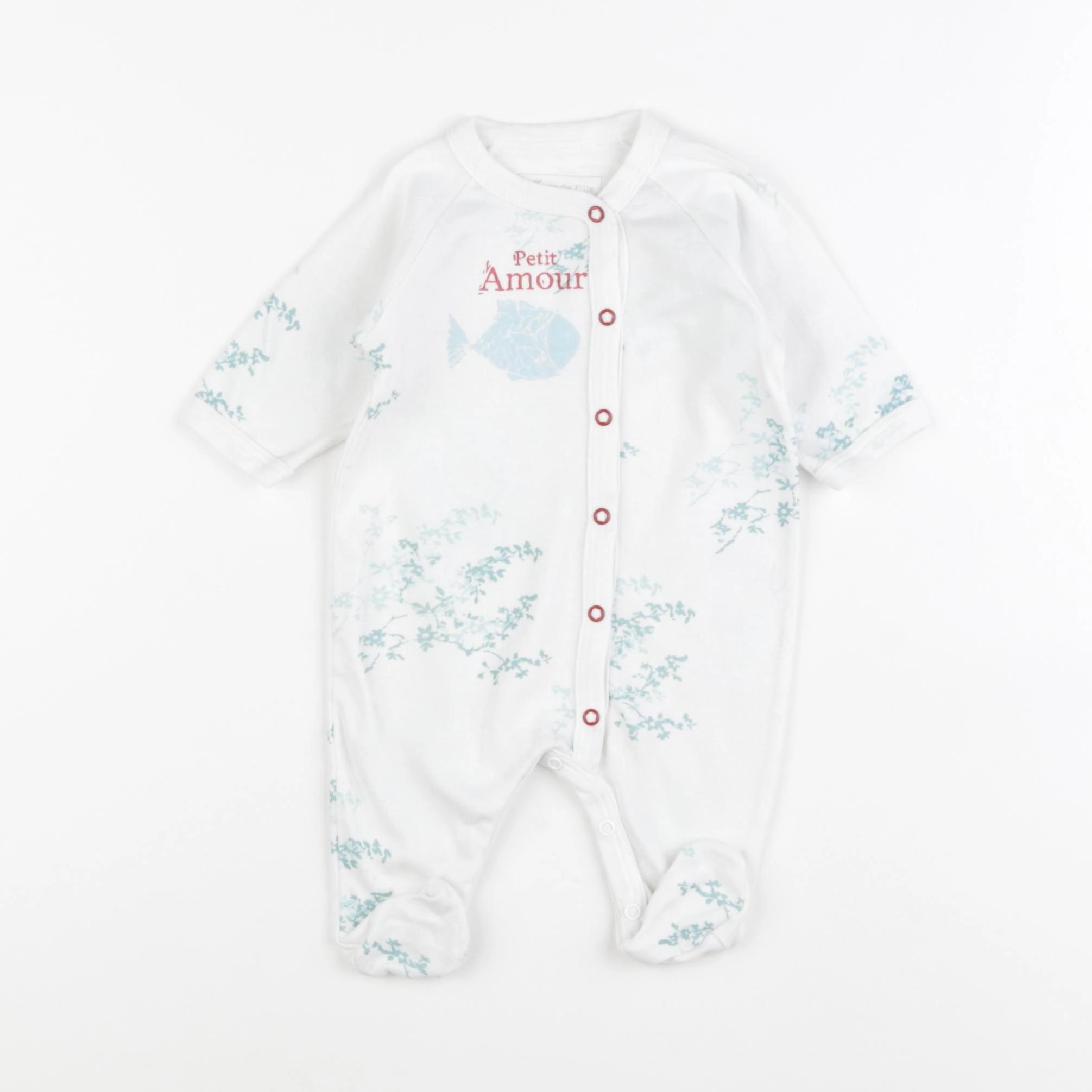 Petit Bateau - pyjama coton blanc, bleu - 1 mois