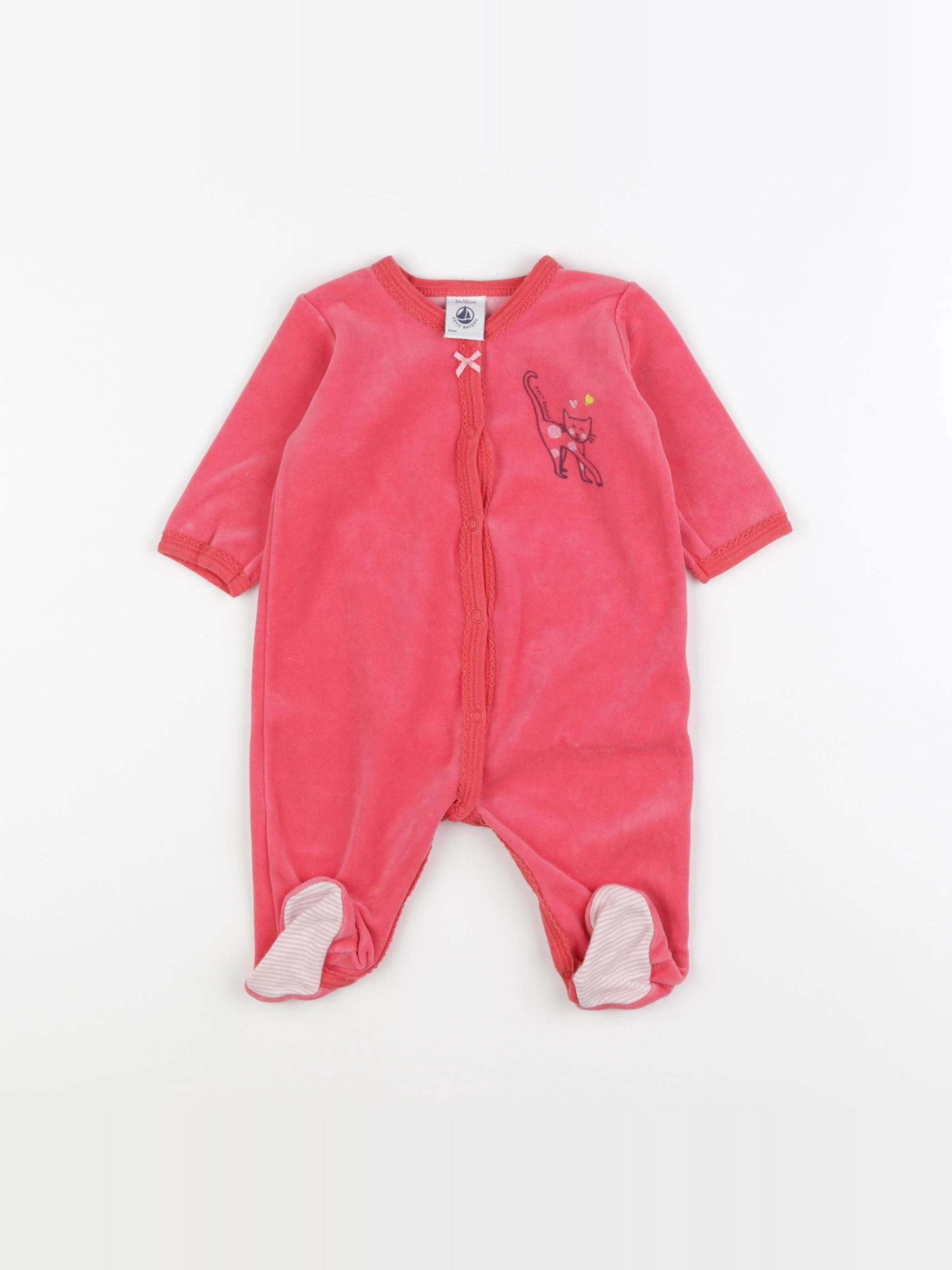 Petit Bateau - pyjama velours rose - 3 mois