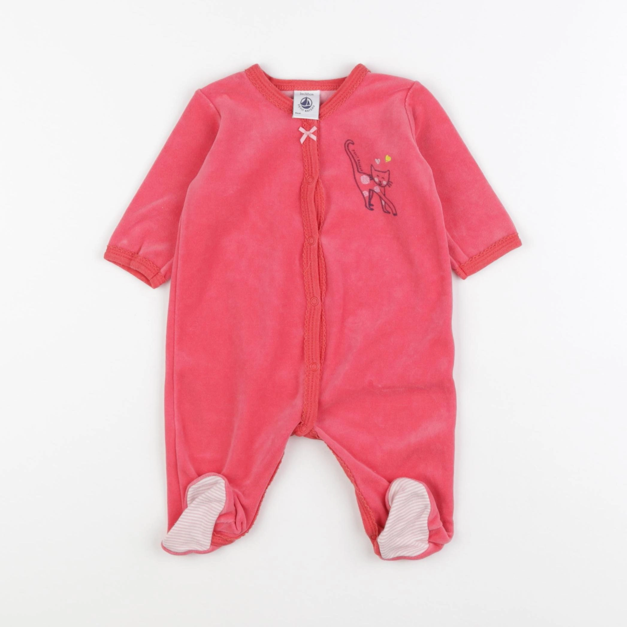 Petit Bateau - pyjama velours rose - 3 mois