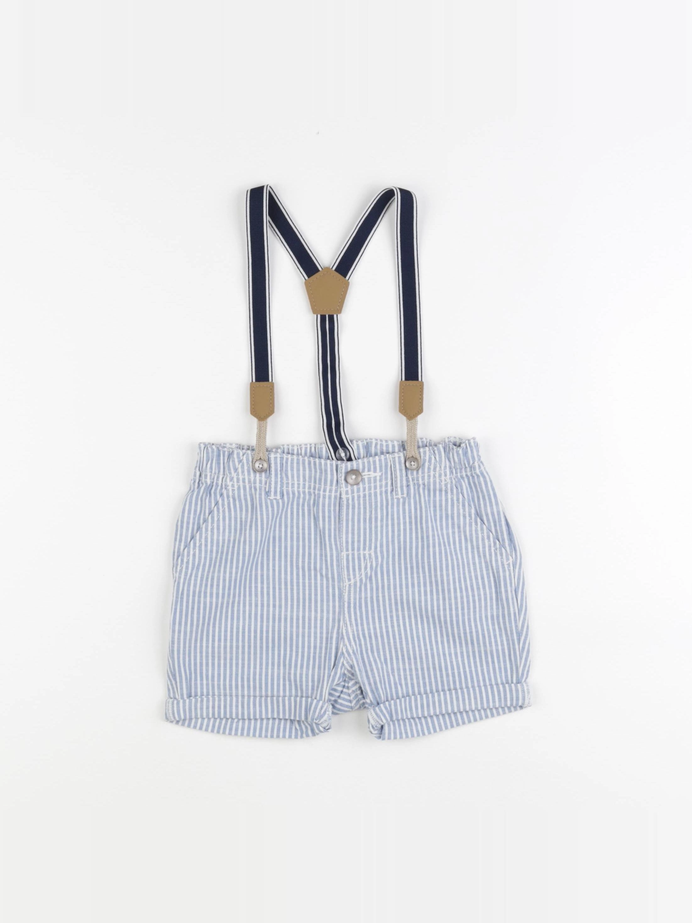H&M - short bleu, blanc - 12/18 mois
