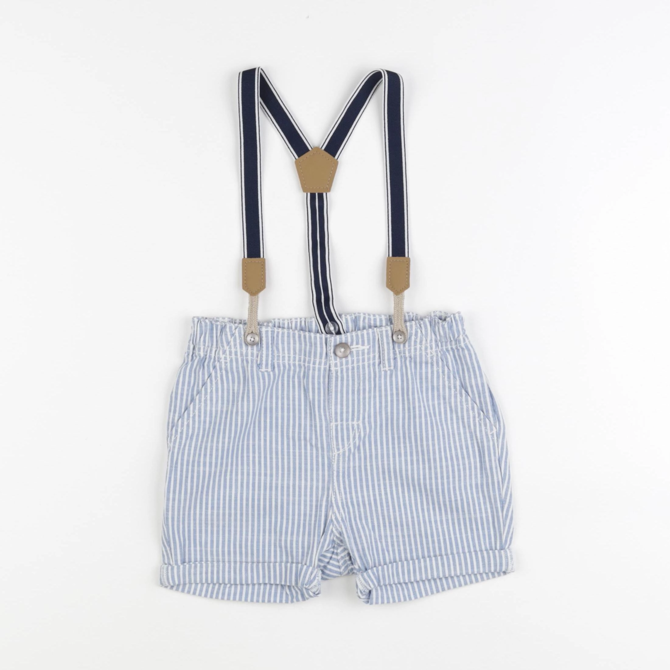 H&M - short bleu, blanc - 12/18 mois