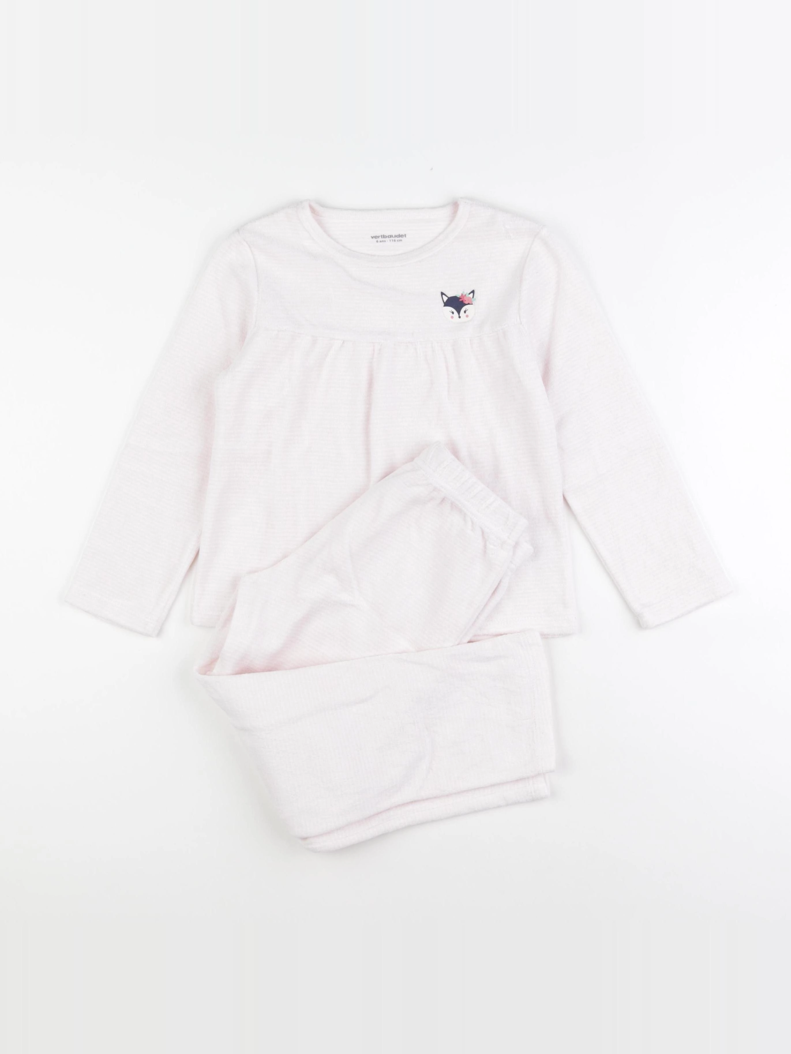 Vertbaudet - pyjama velours blanc, rose - 6 ans