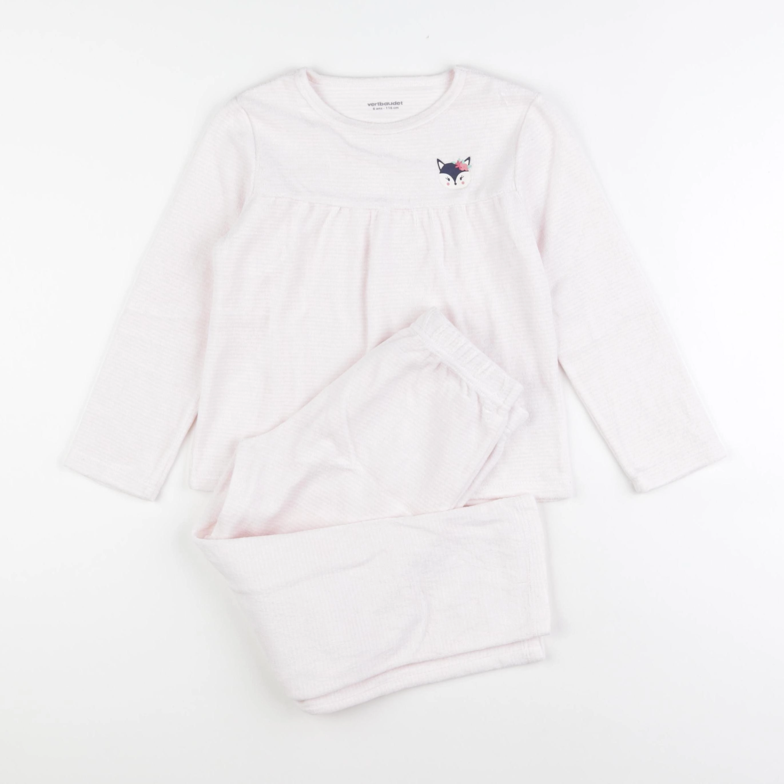 Vertbaudet - pyjama velours blanc, rose - 6 ans