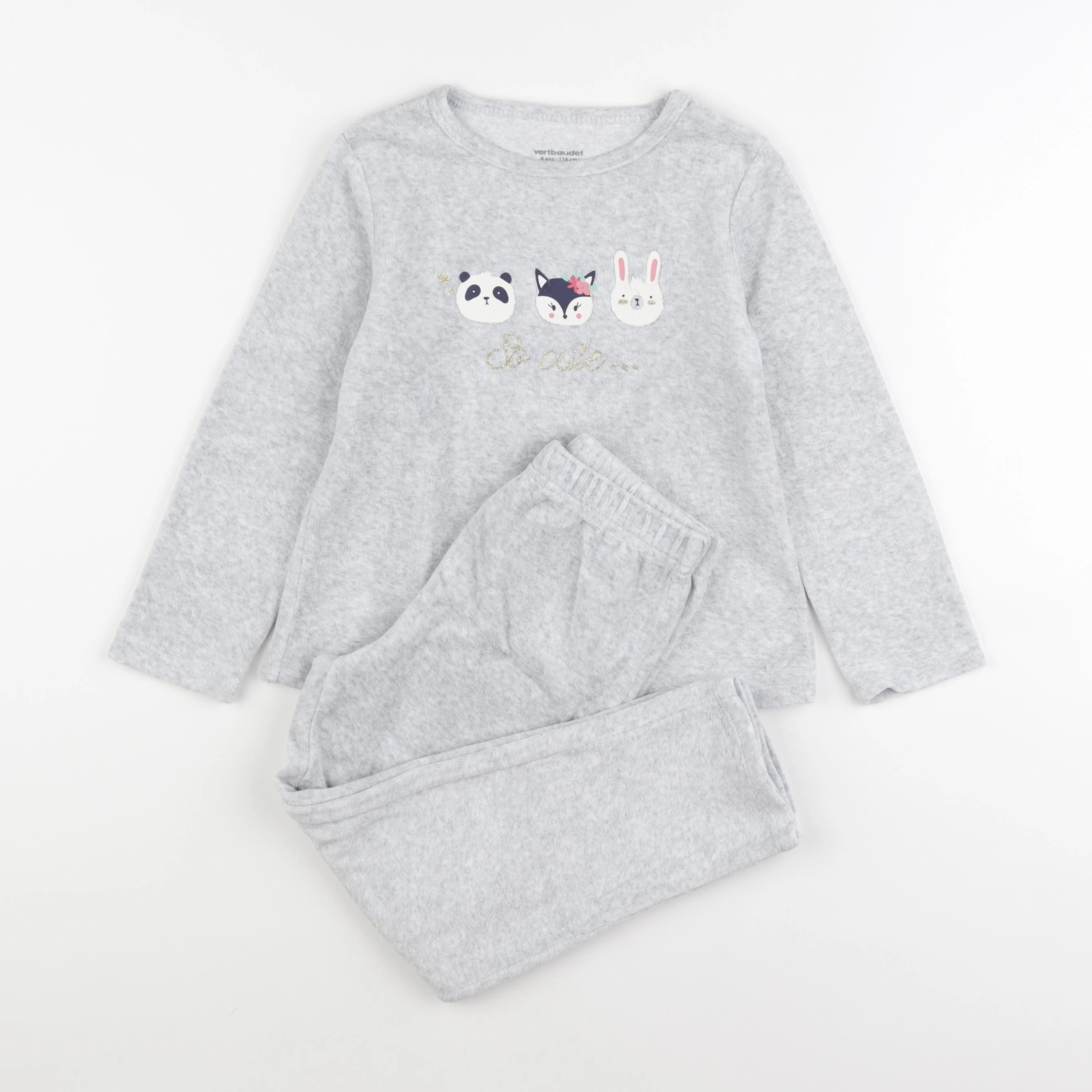 Vertbaudet - pyjama velours gris - 6 ans