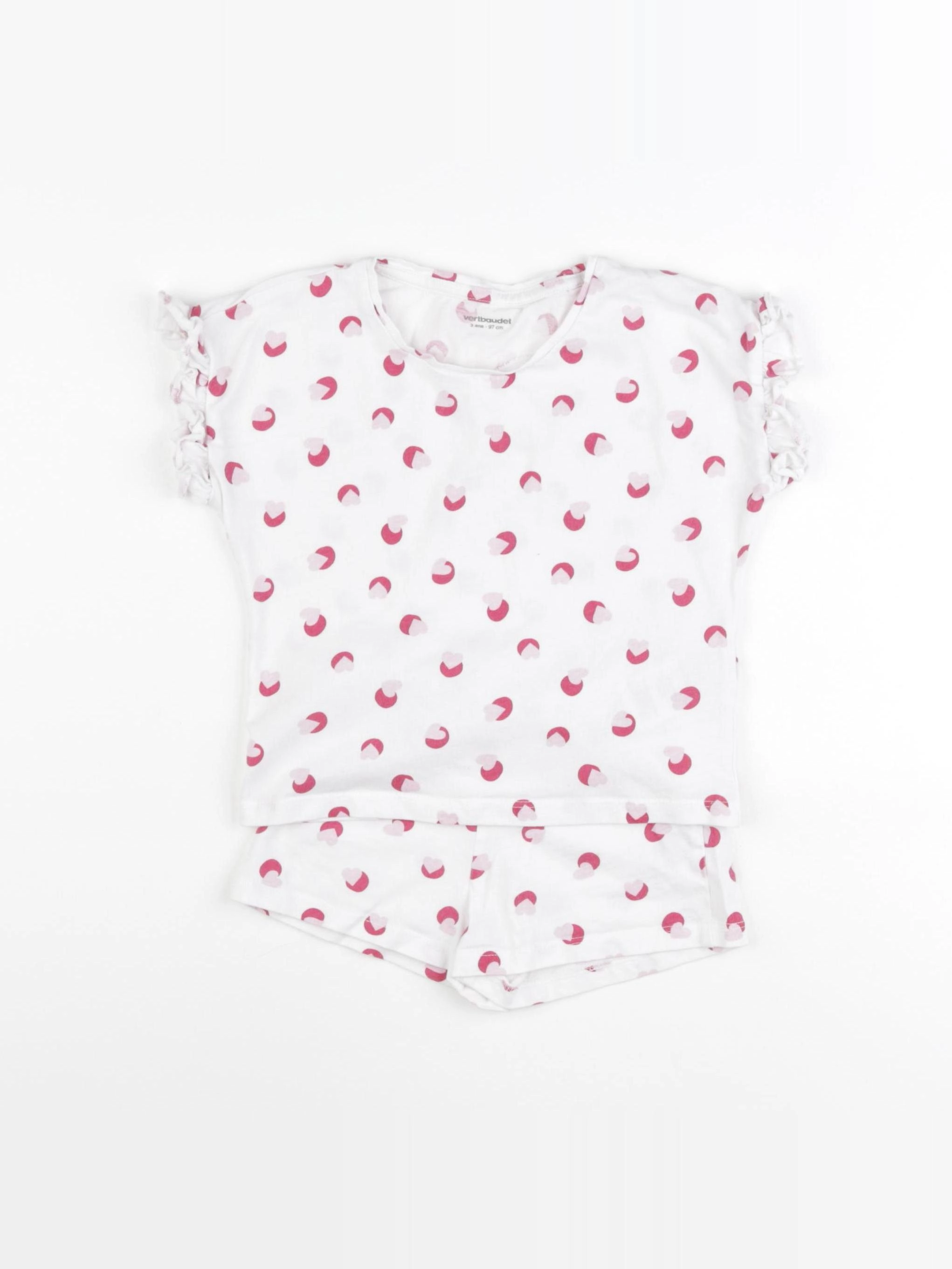 Vertbaudet - pyjama coton rose, blanc - 3 ans