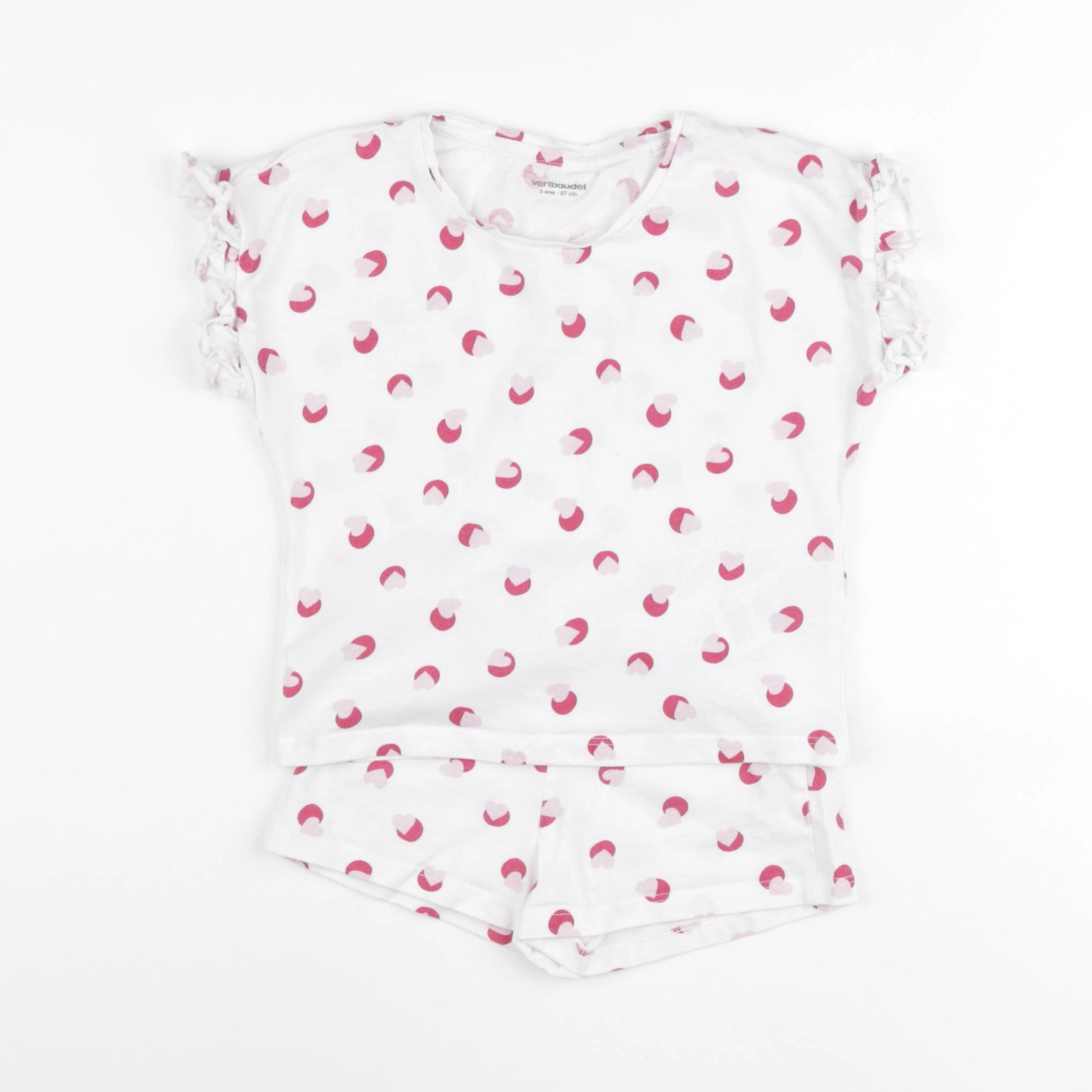 Vertbaudet - pyjama coton rose, blanc - 3 ans