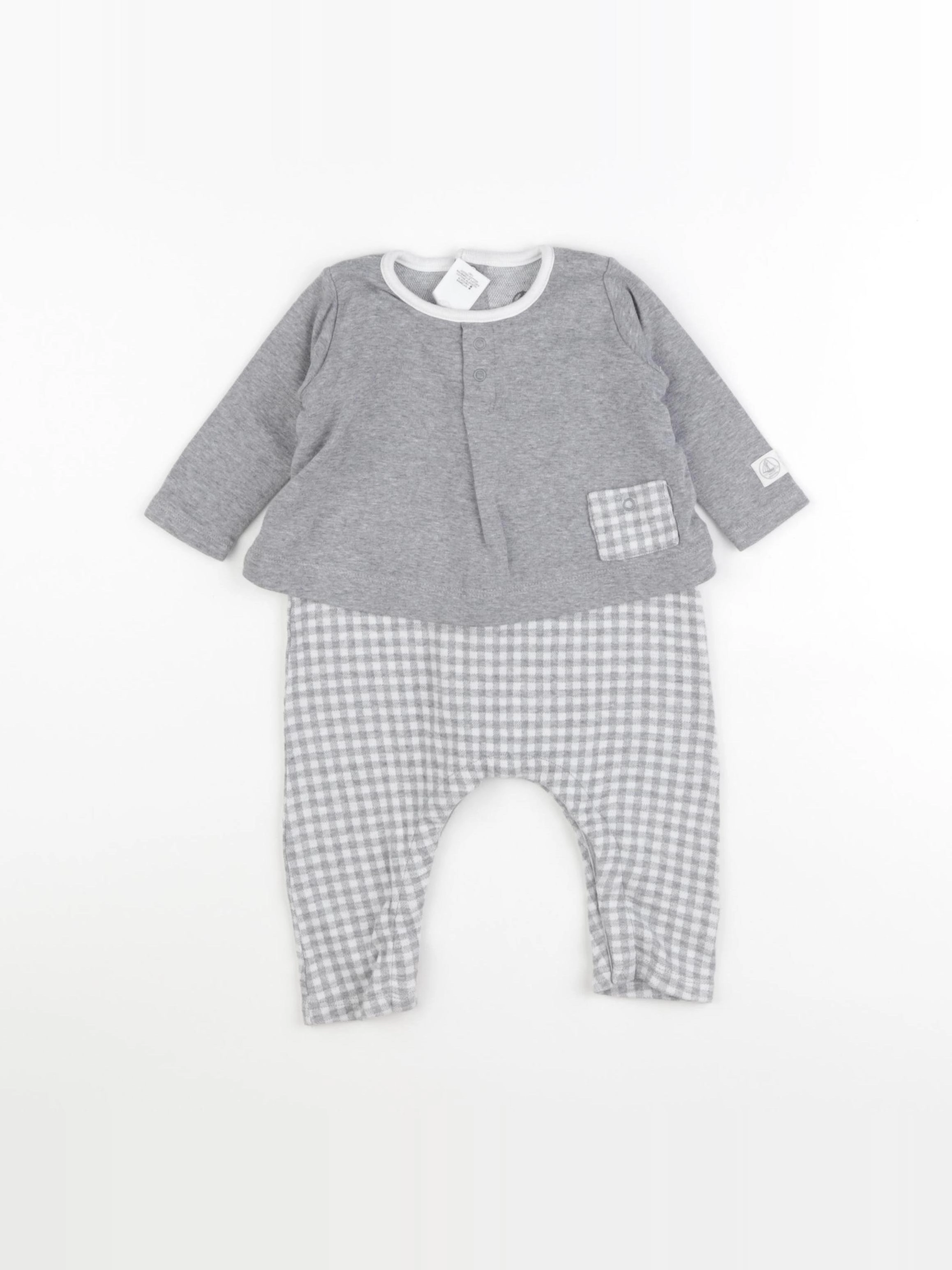 Petit Bateau - pyjama coton gris - 6 mois