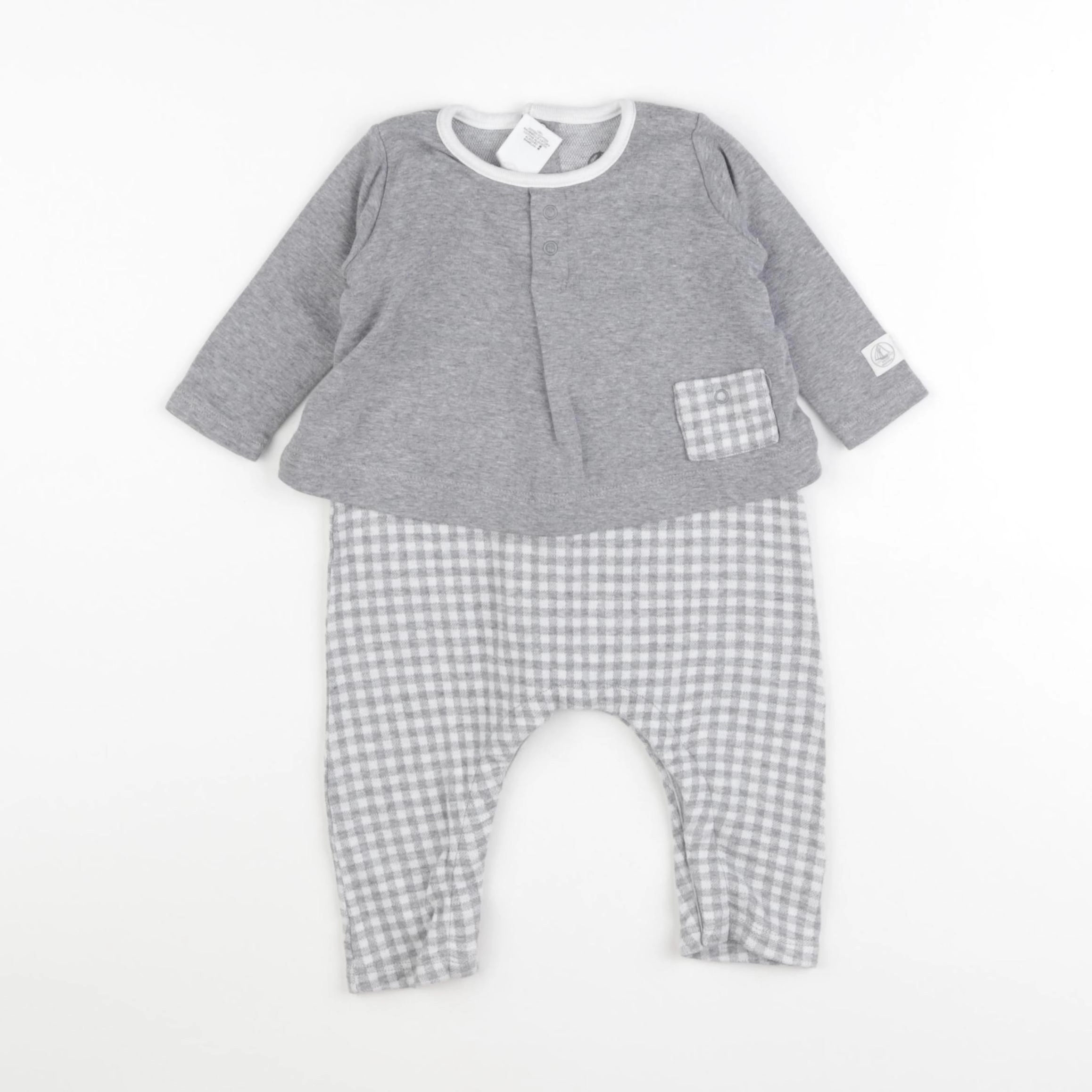 Petit Bateau - pyjama coton gris - 6 mois