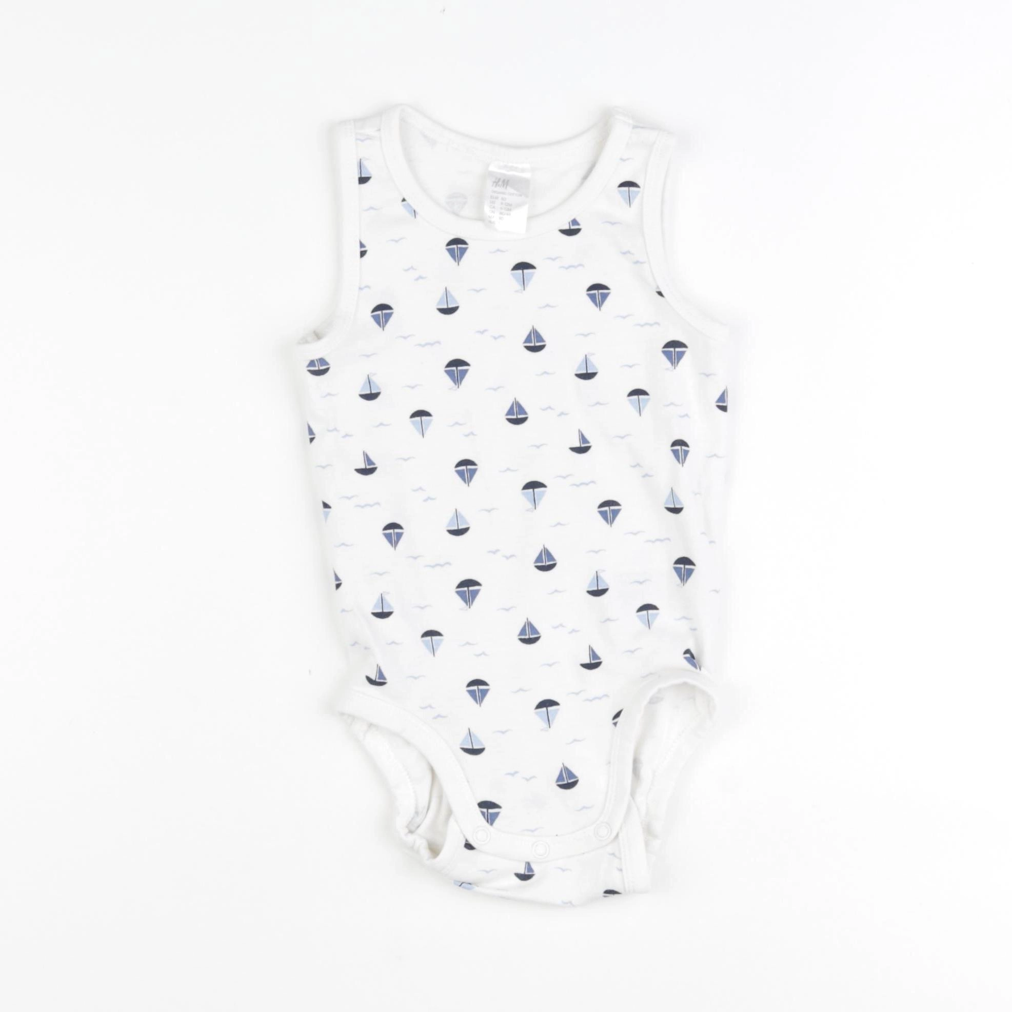 H&M - body blanc, bleu - 9/12 mois
