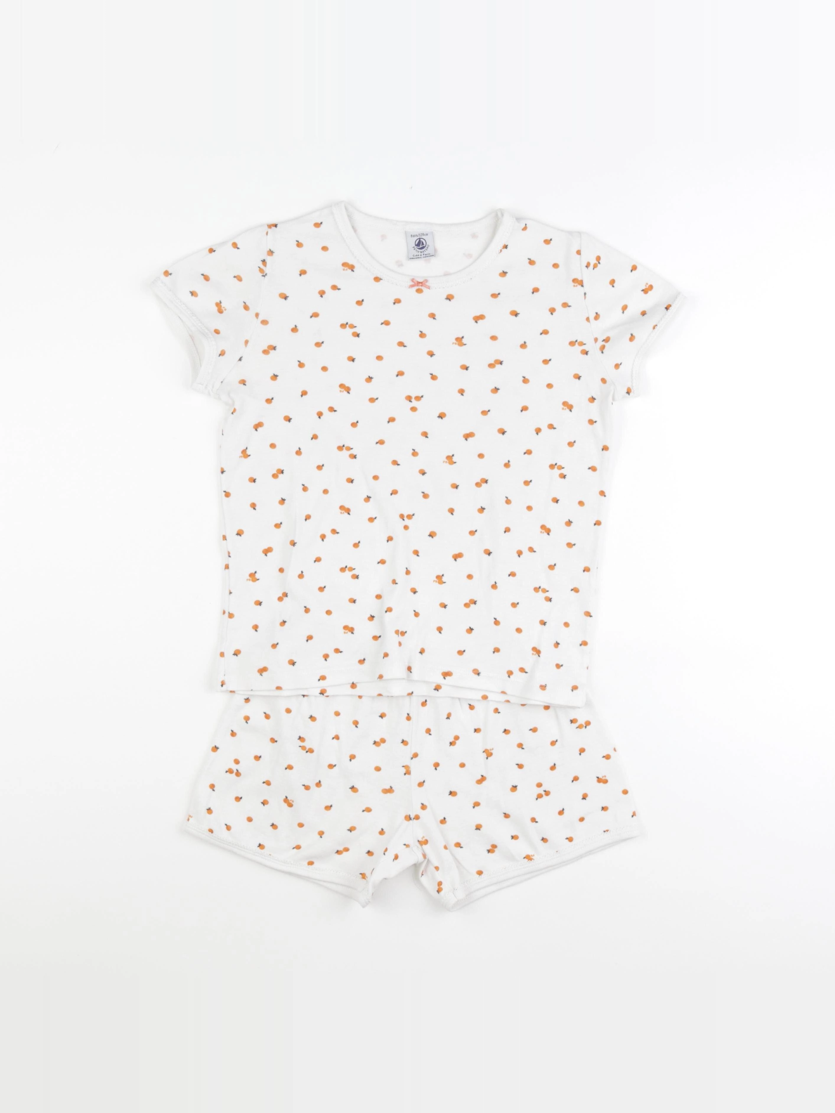 Petit Bateau - pyjama coton blanc, orange - 8 ans
