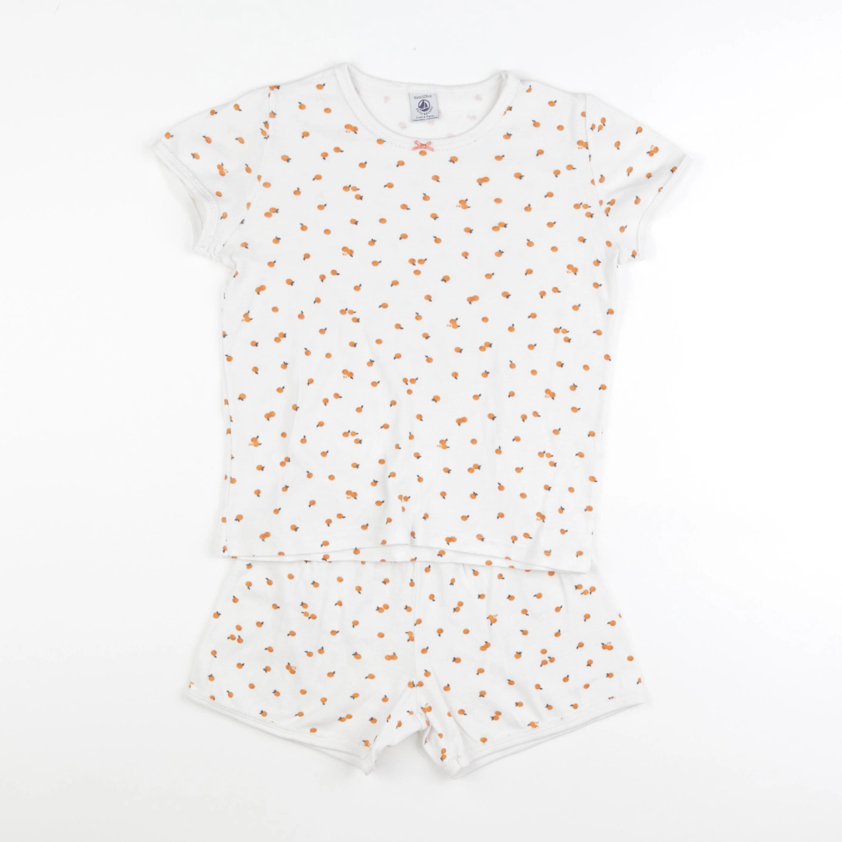 Petit Bateau - pyjama coton blanc, orange - 8 ans