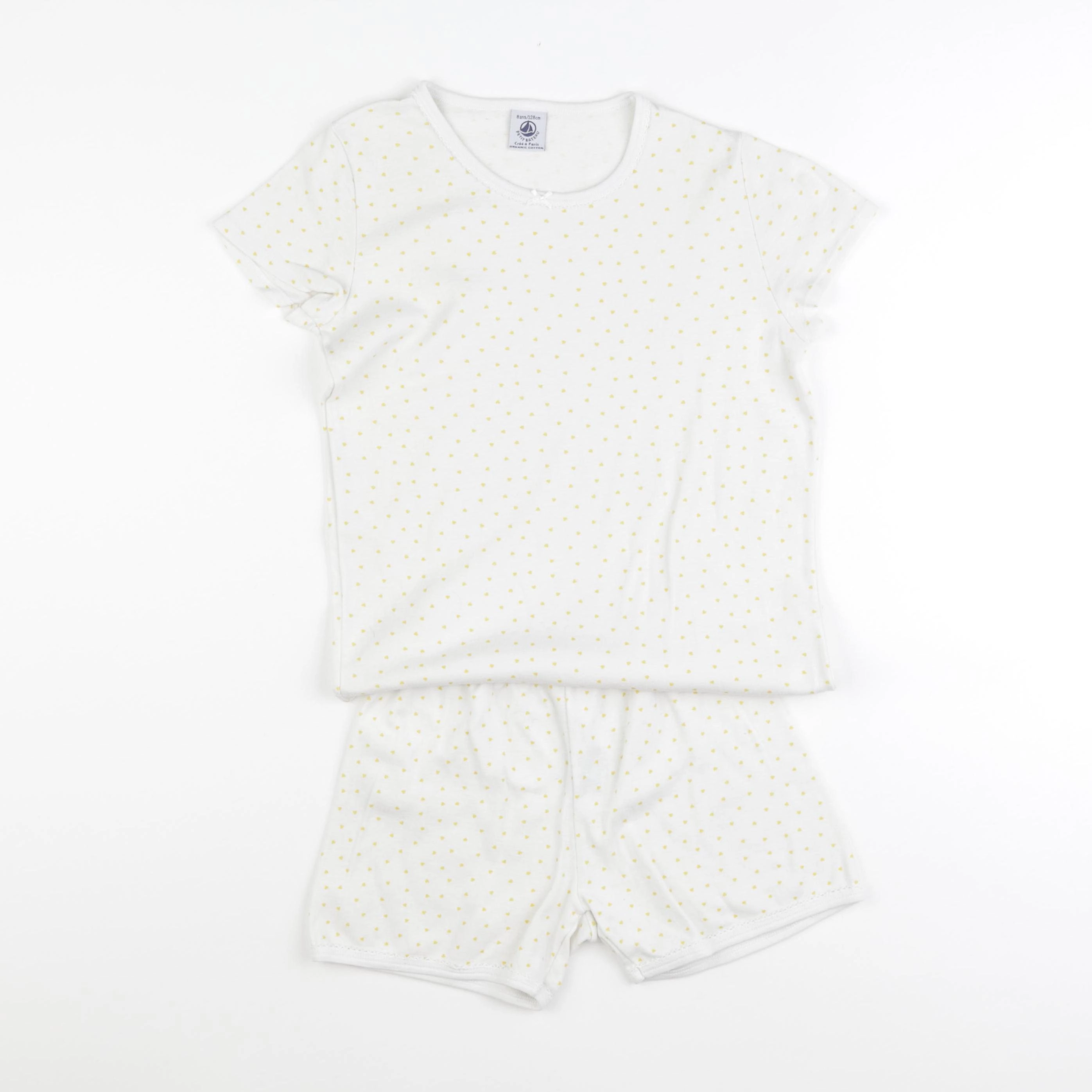 Petit Bateau - pyjama coton blanc, jaune - 8 ans