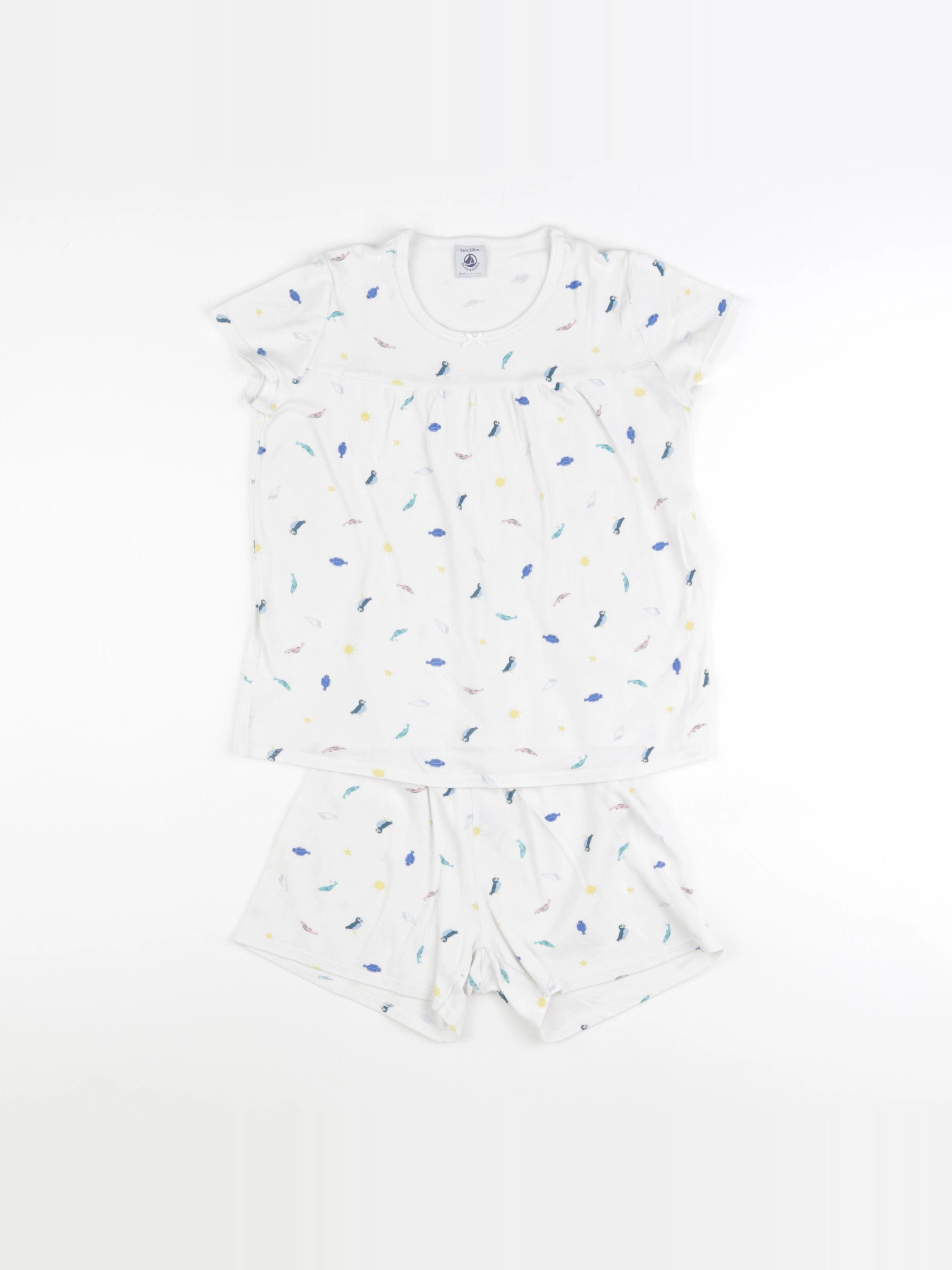 Petit Bateau - pyjama coton blanc, bleu - 8 ans