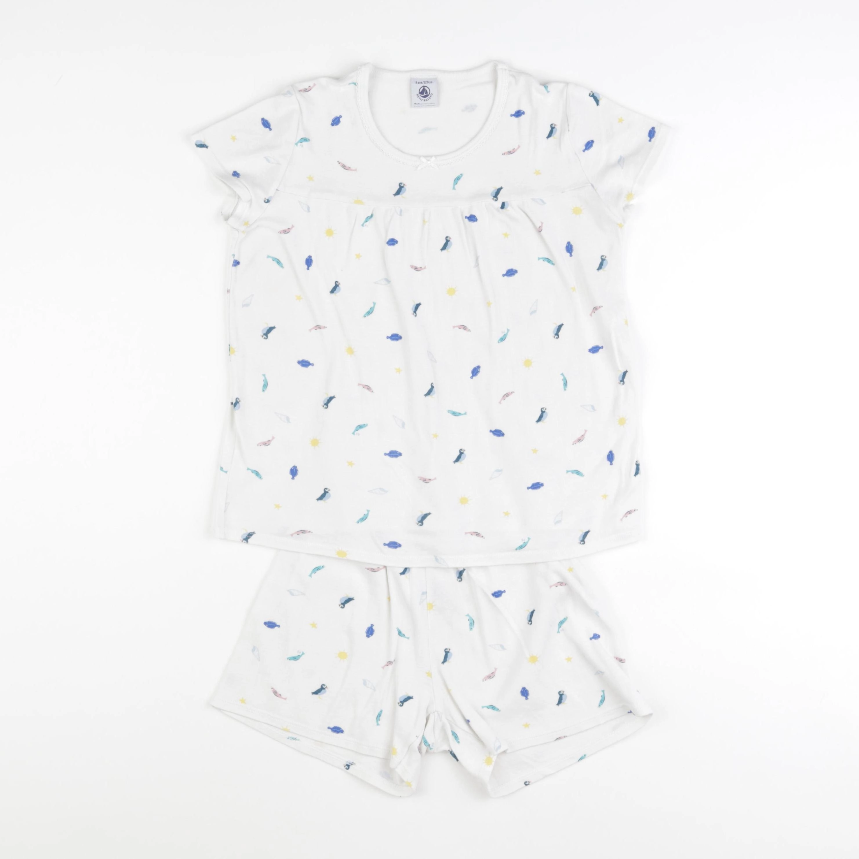 Petit Bateau - pyjama coton blanc, bleu - 8 ans