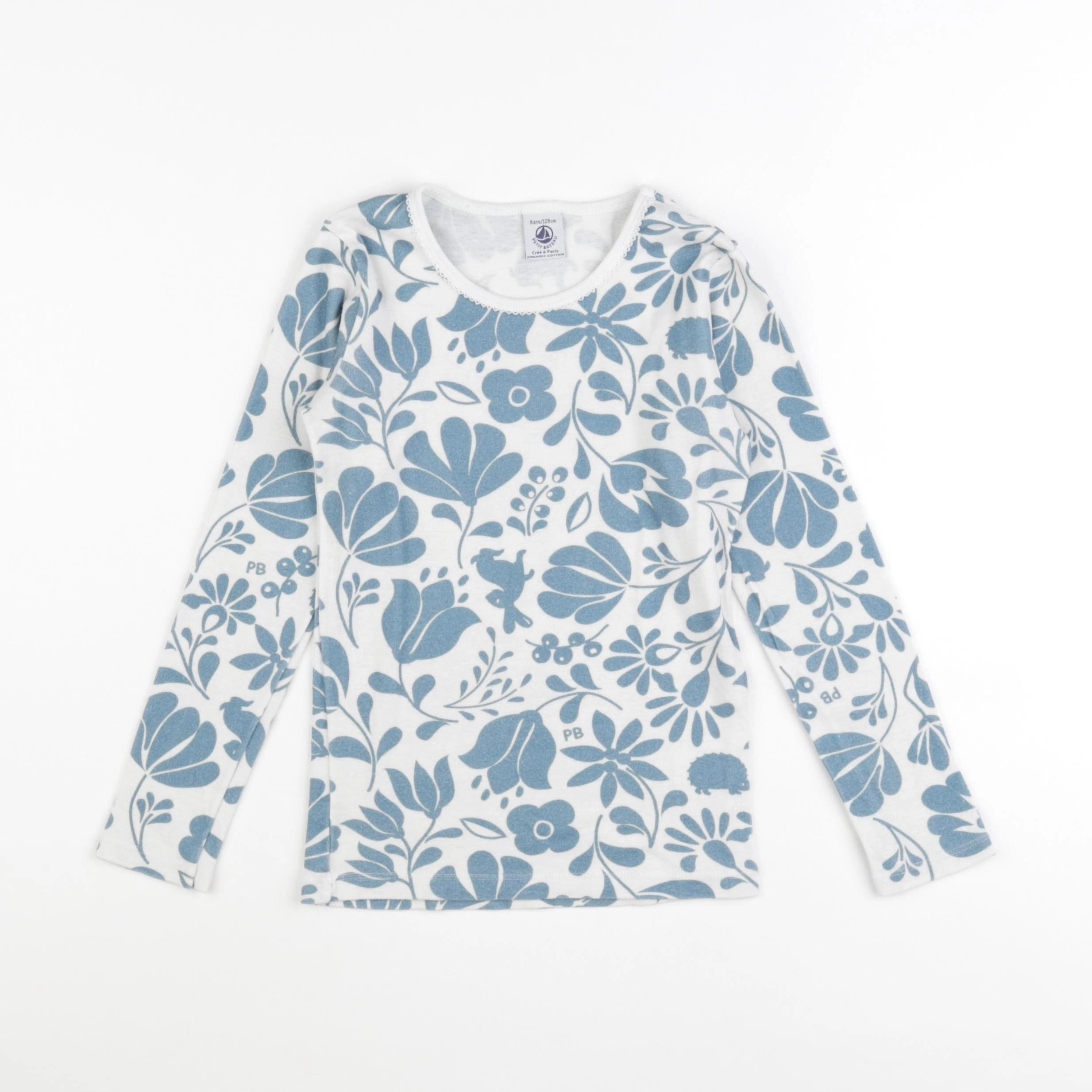 Petit Bateau - maillot de corps blanc, bleu - 8 ans