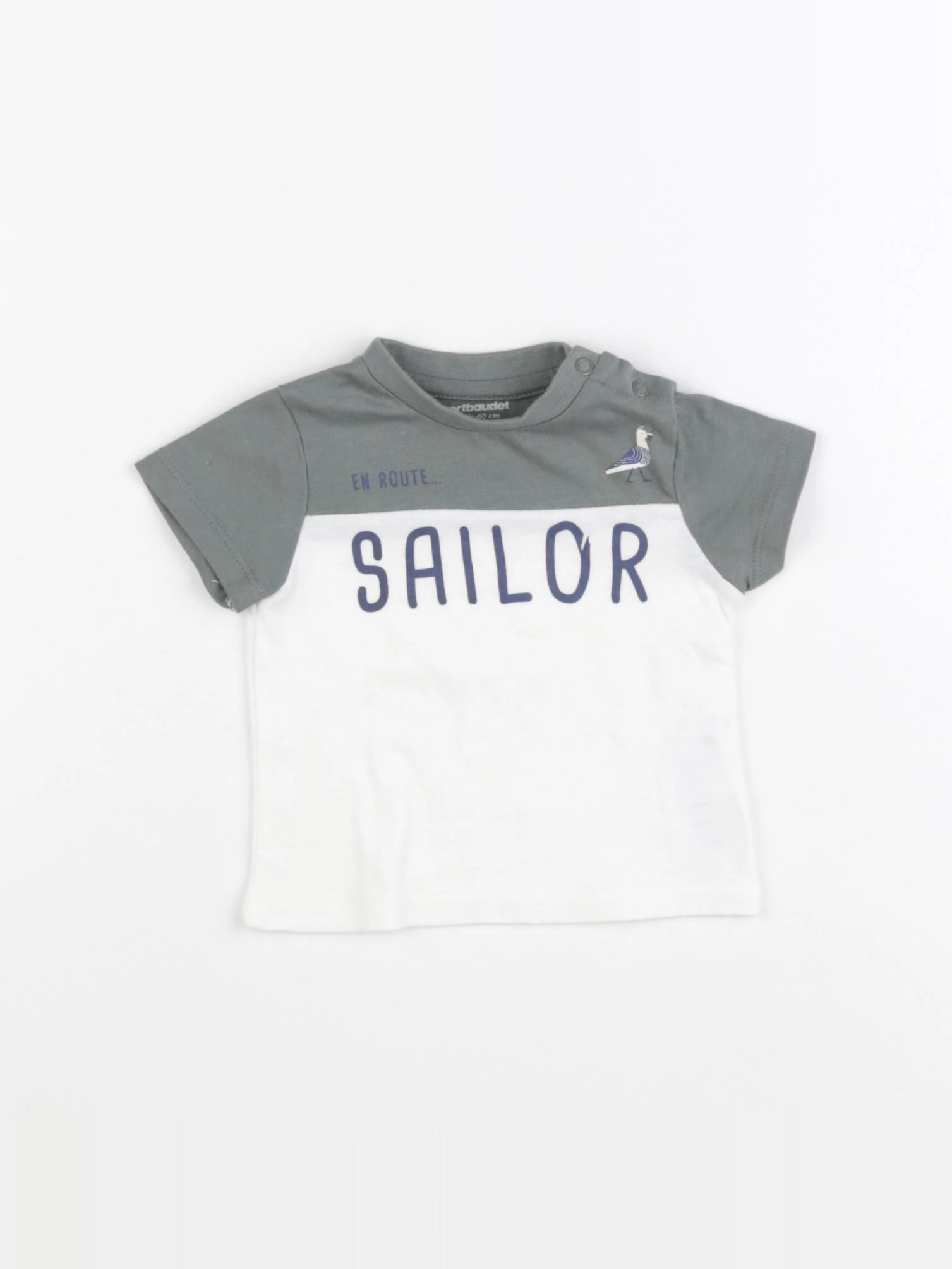 Vertbaudet - tee-shirt blanc, vert - 3 mois