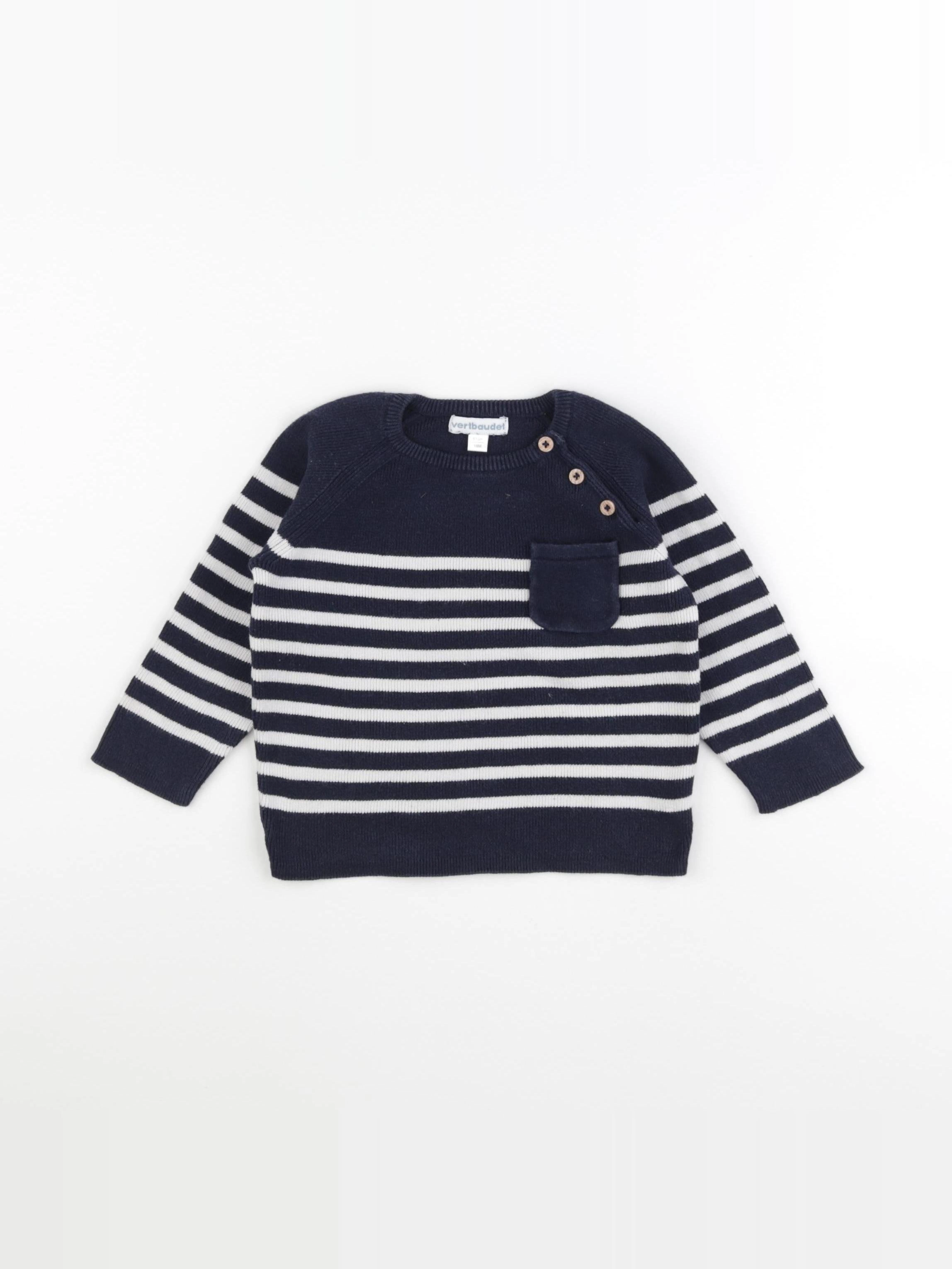Vertbaudet - pull bleu, blanc - 18 mois