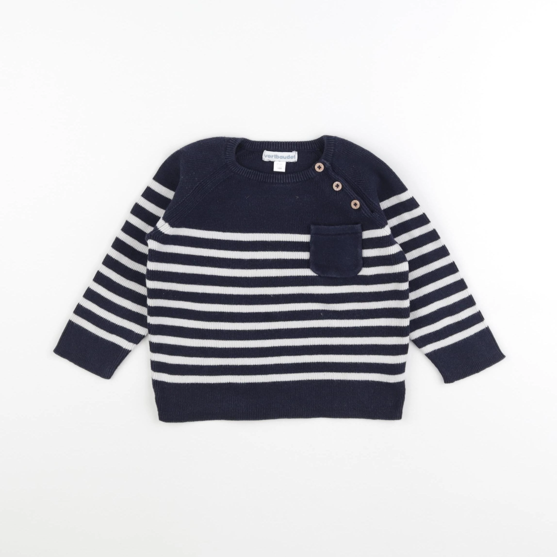Vertbaudet - pull bleu, blanc - 18 mois