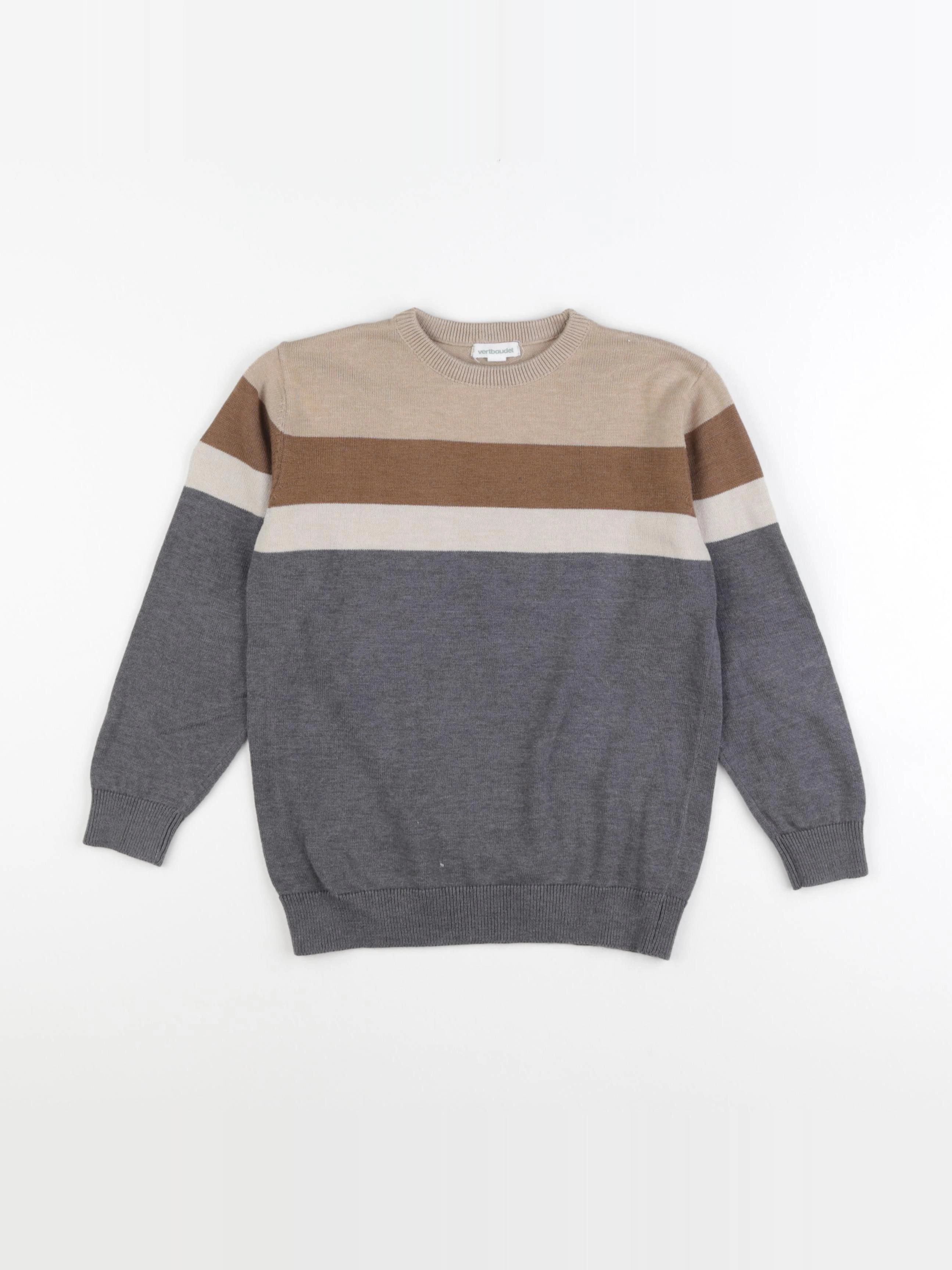 Vertbaudet - pull beige, gris - 8 ans