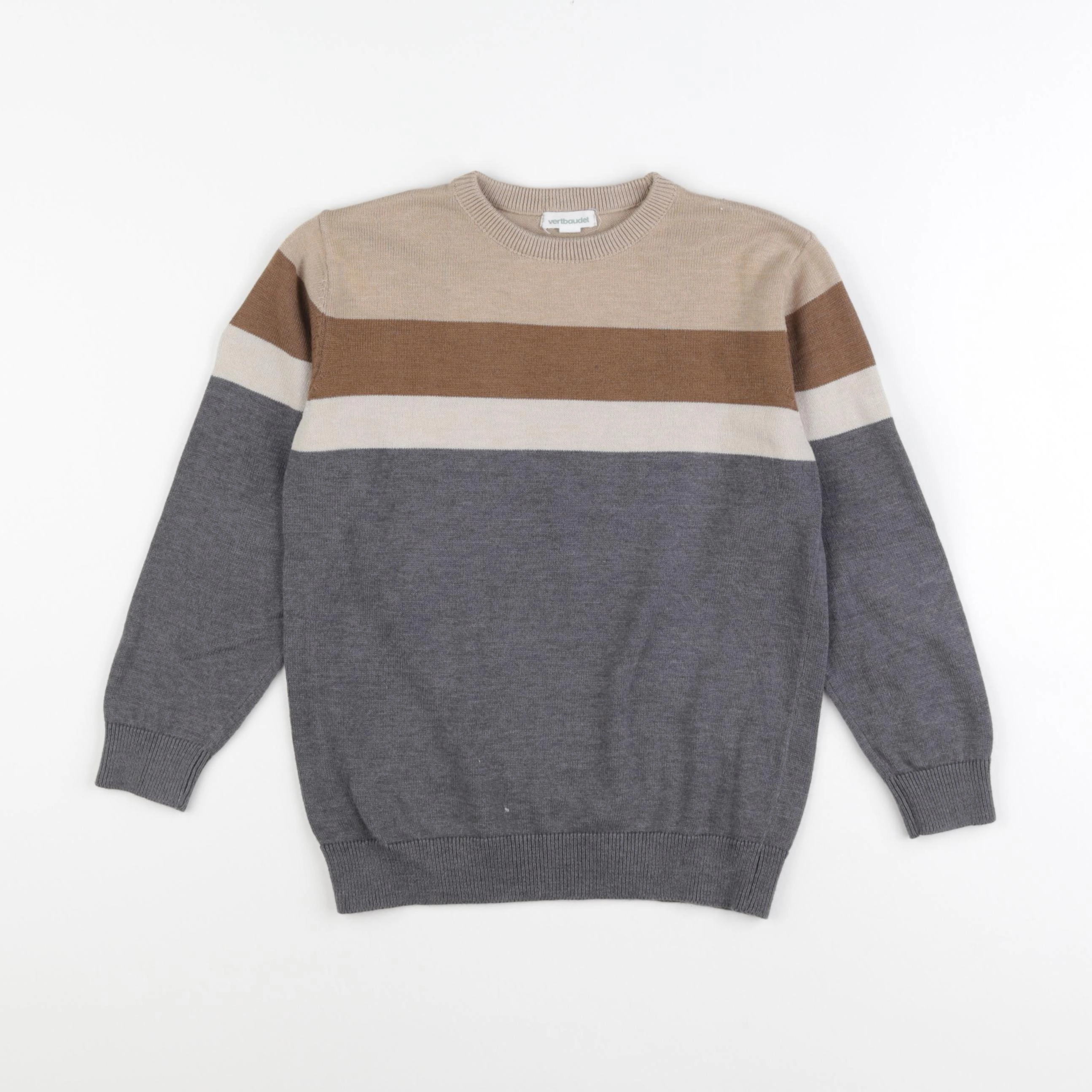 Vertbaudet - pull beige, gris - 8 ans