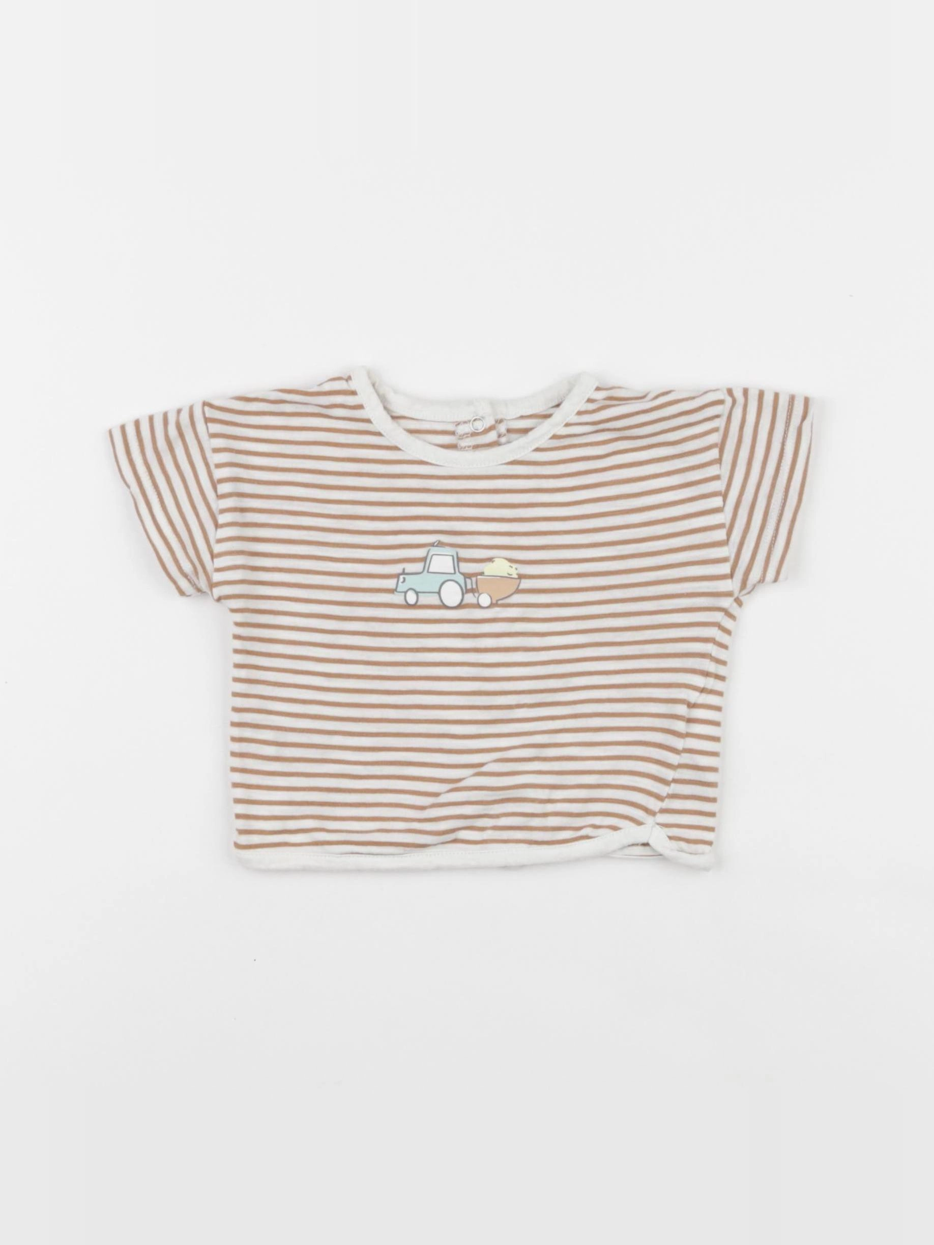 Vertbaudet - tee-shirt blanc, marron - 6 mois