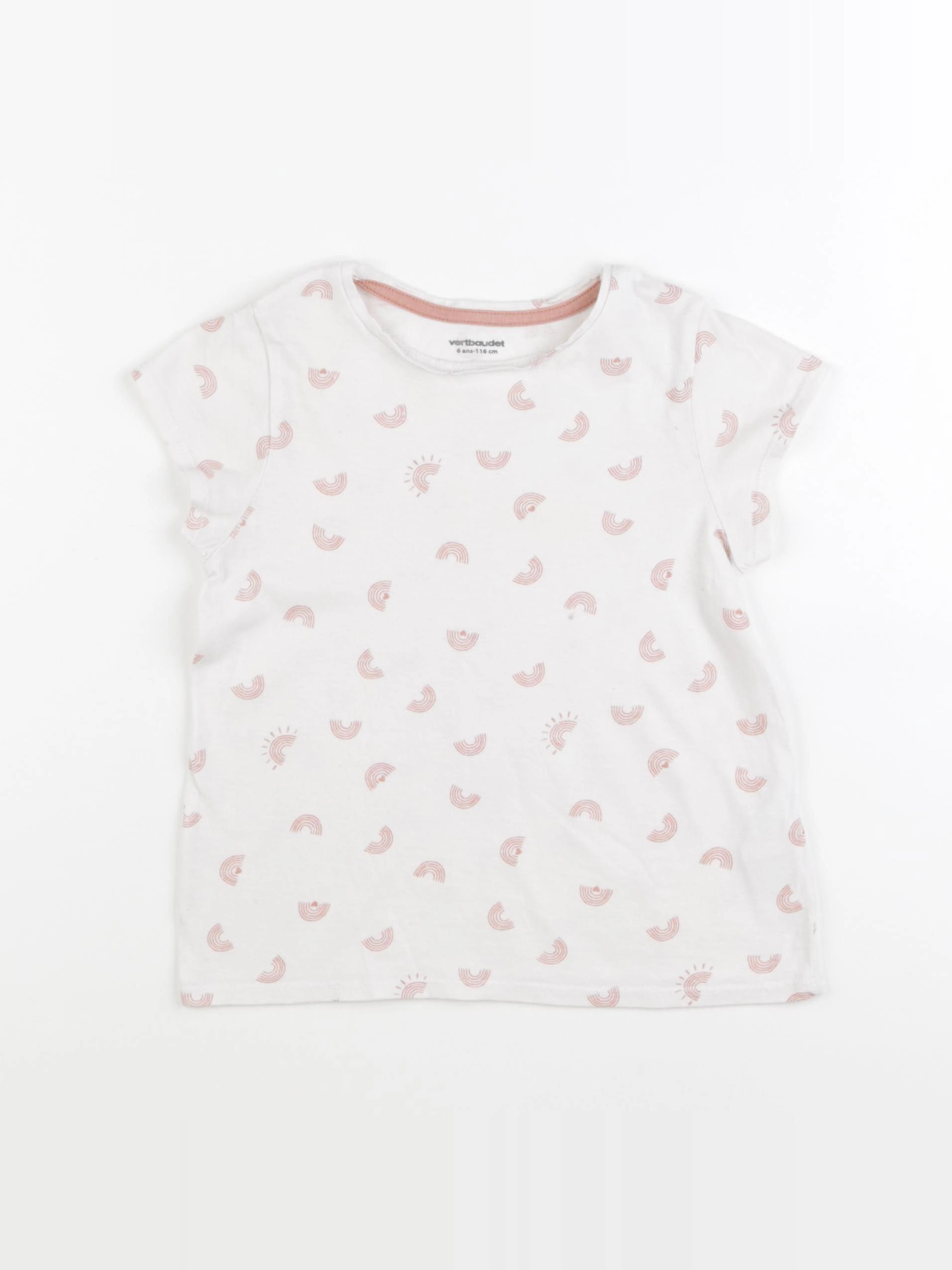 Vertbaudet - tee-shirt blanc, rose - 6 ans