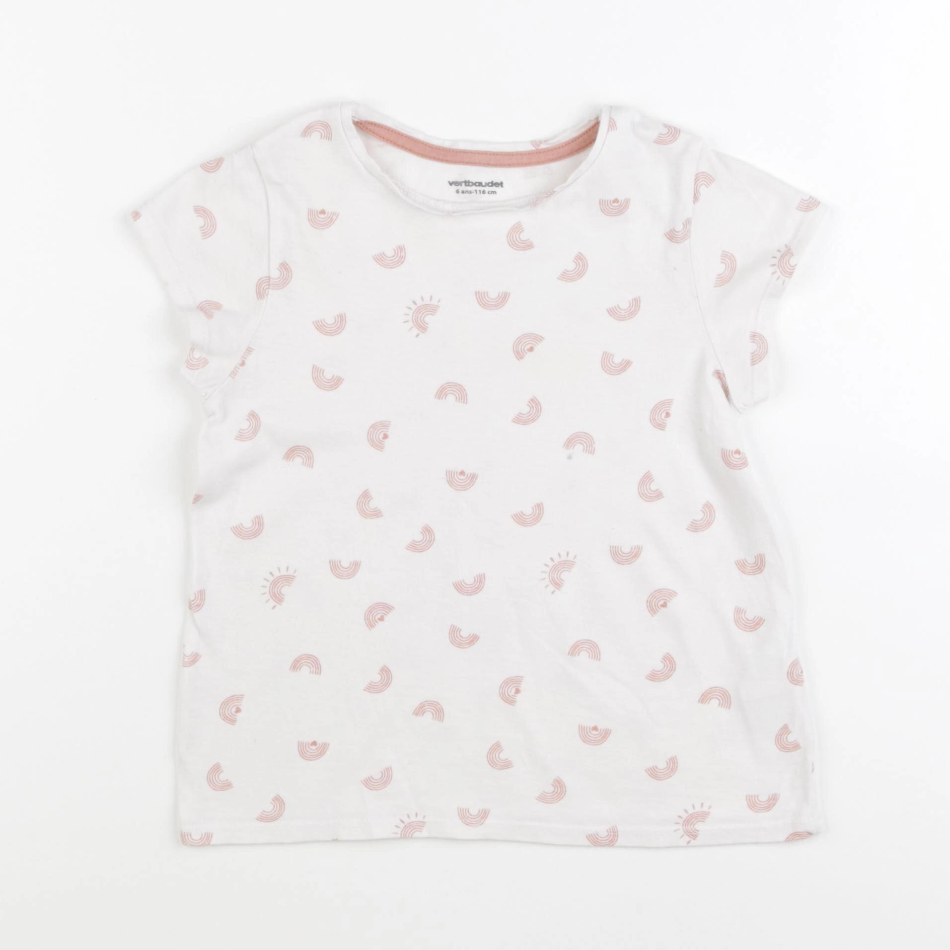 Vertbaudet - tee-shirt blanc, rose - 6 ans