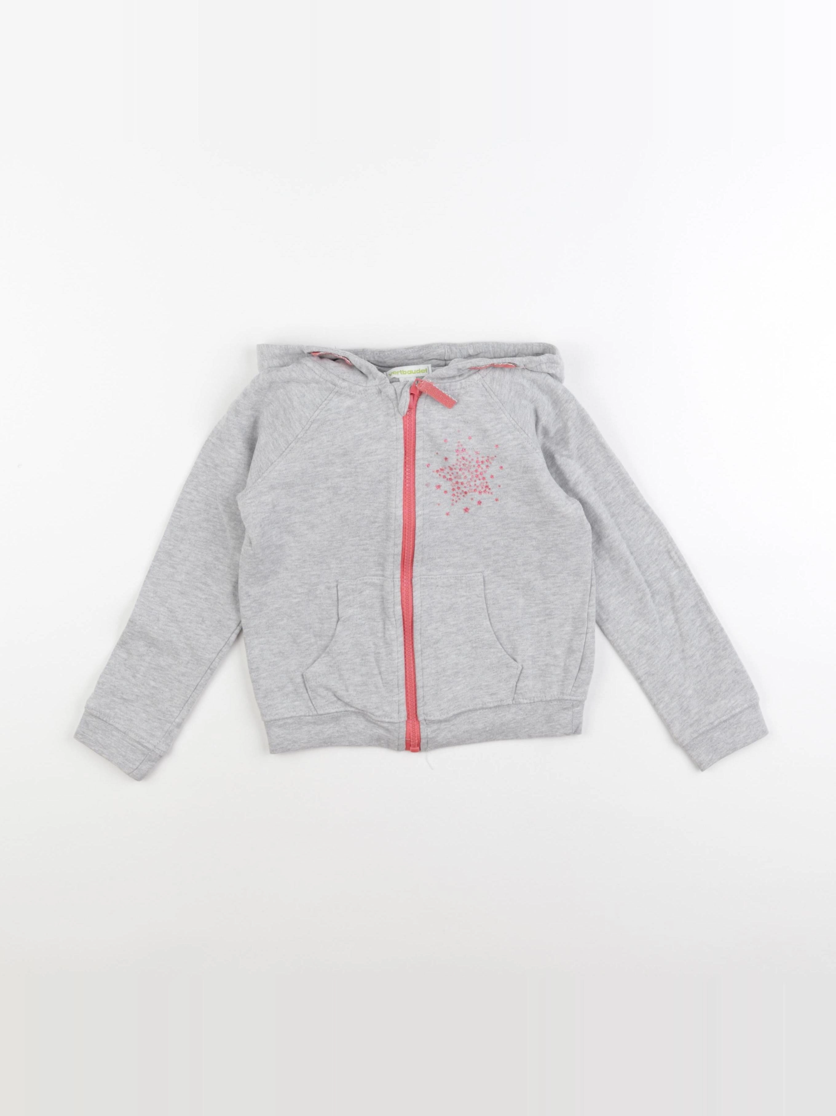 Vertbaudet - sweat gris, rose - 5 ans