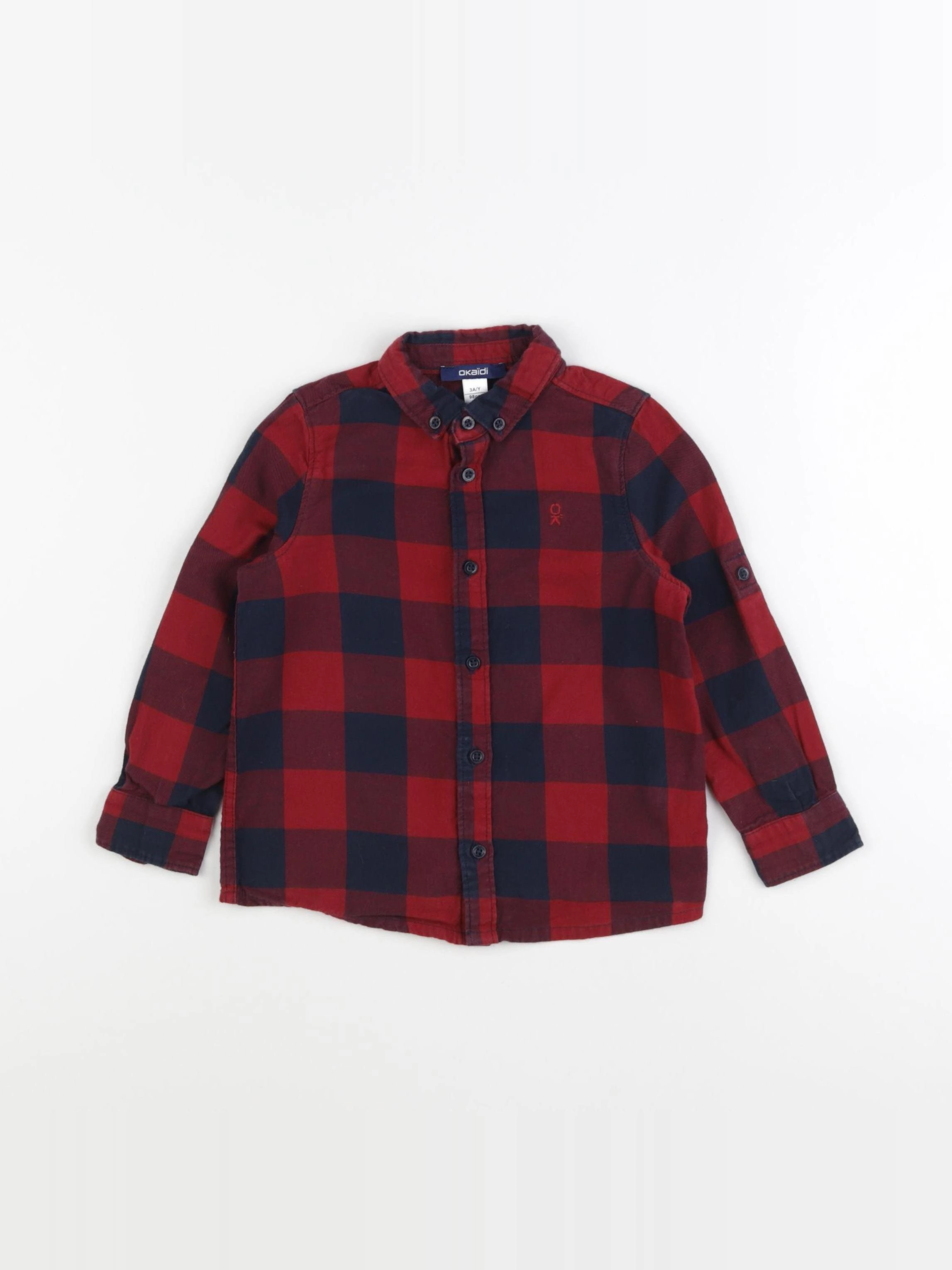 Okaidi - chemise bleu, rouge - 3 ans