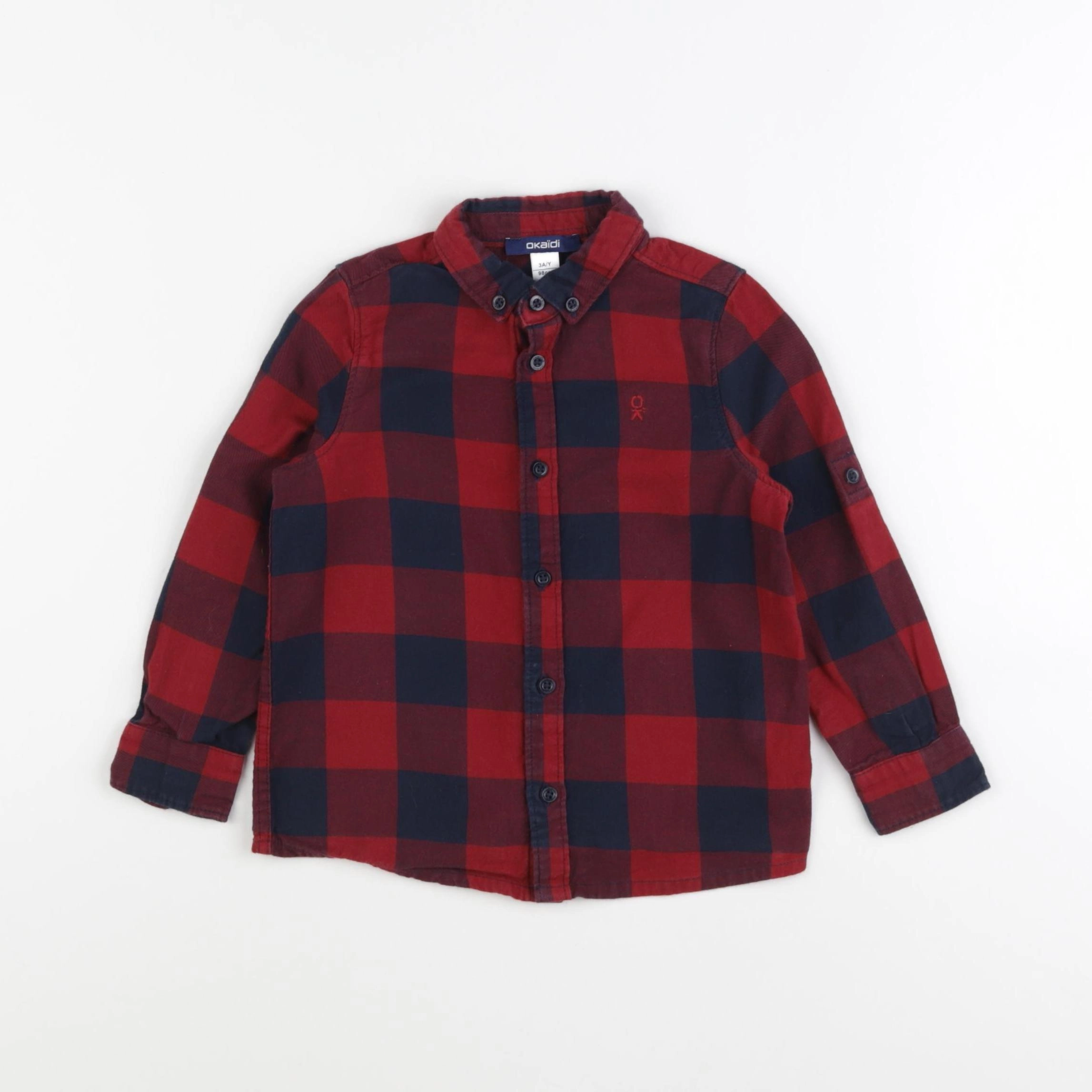 Okaidi - chemise bleu, rouge - 3 ans