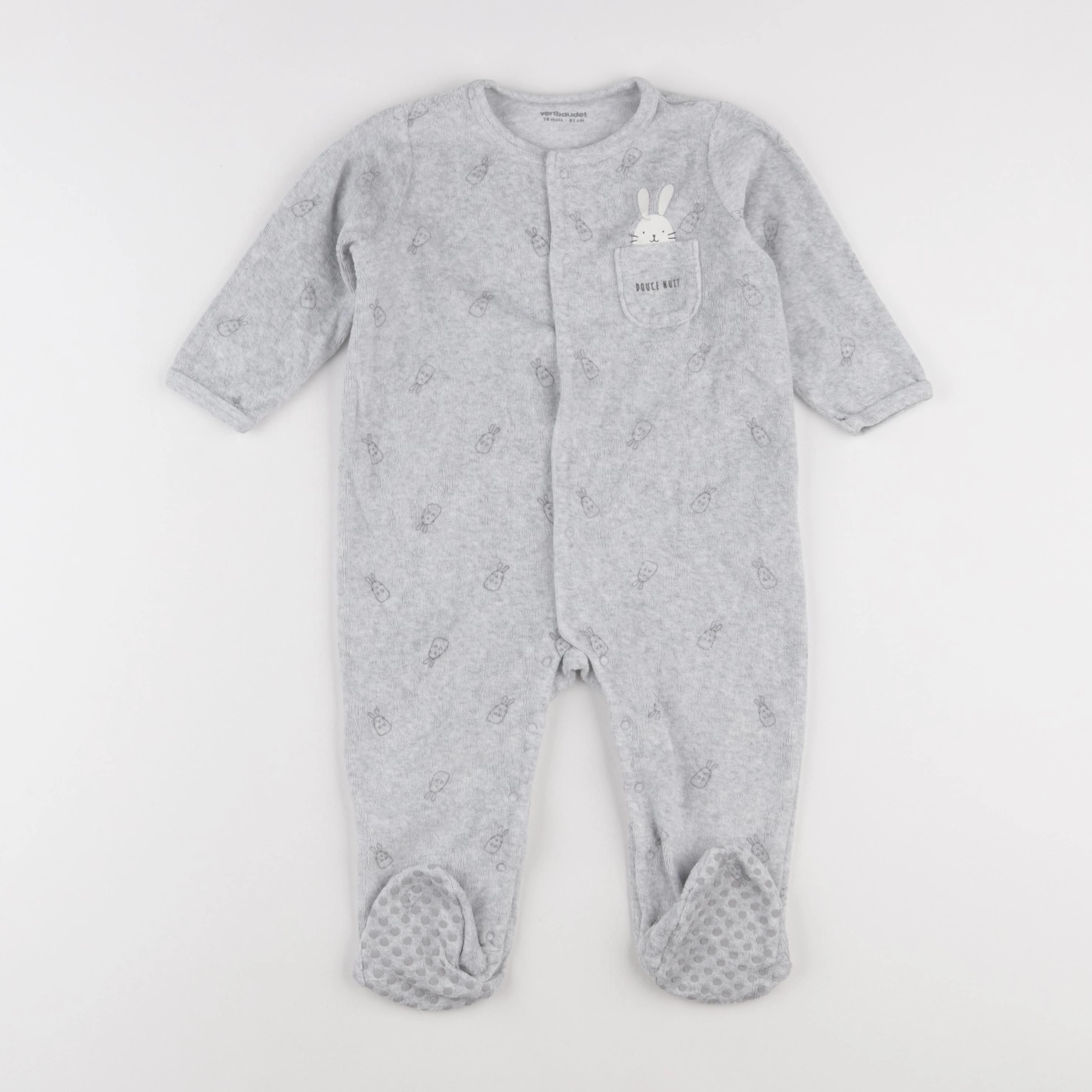 Vertbaudet - pyjama velours gris - 18 mois