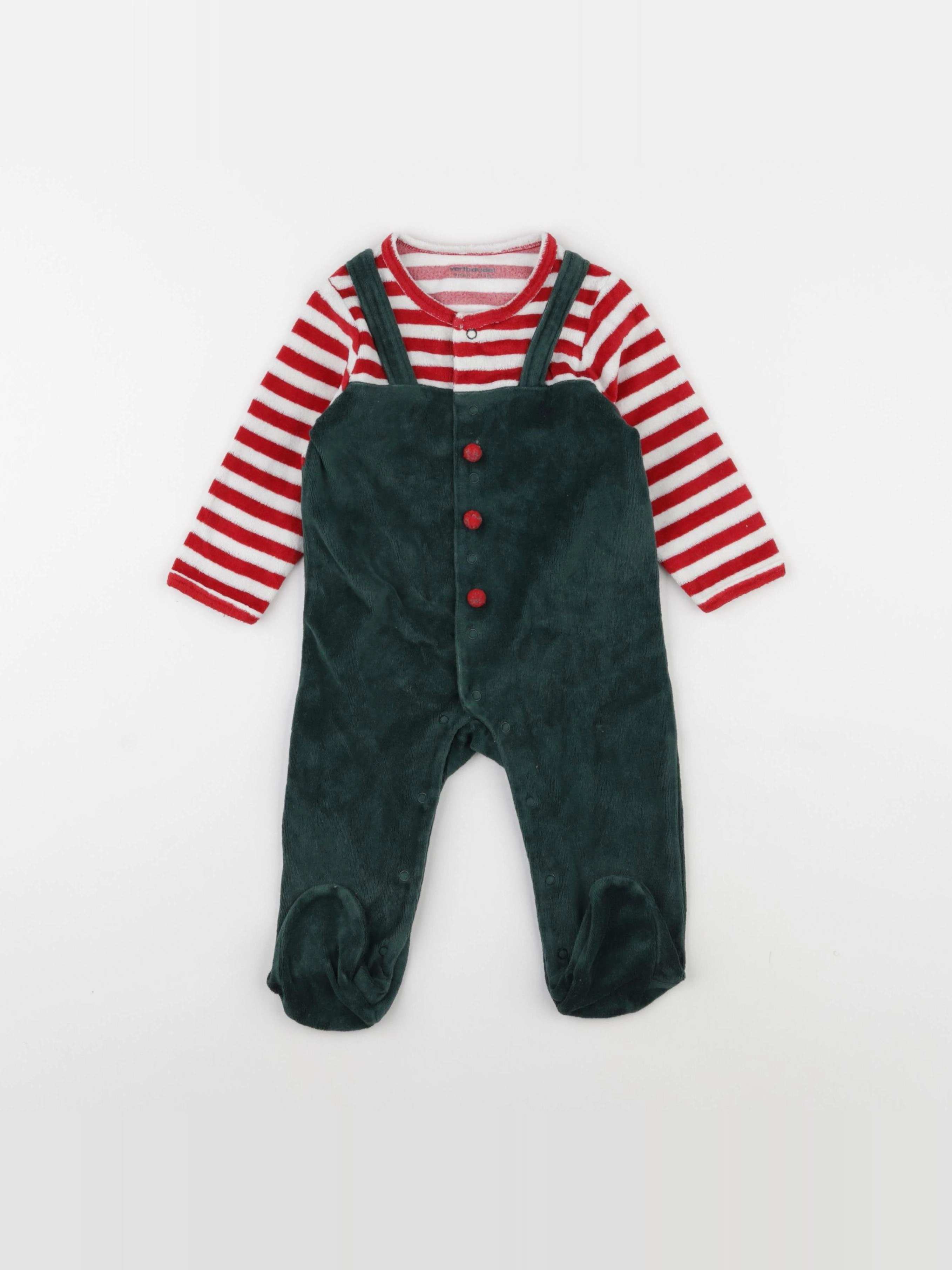 Vertbaudet - pyjama velours rouge, vert - 9 mois