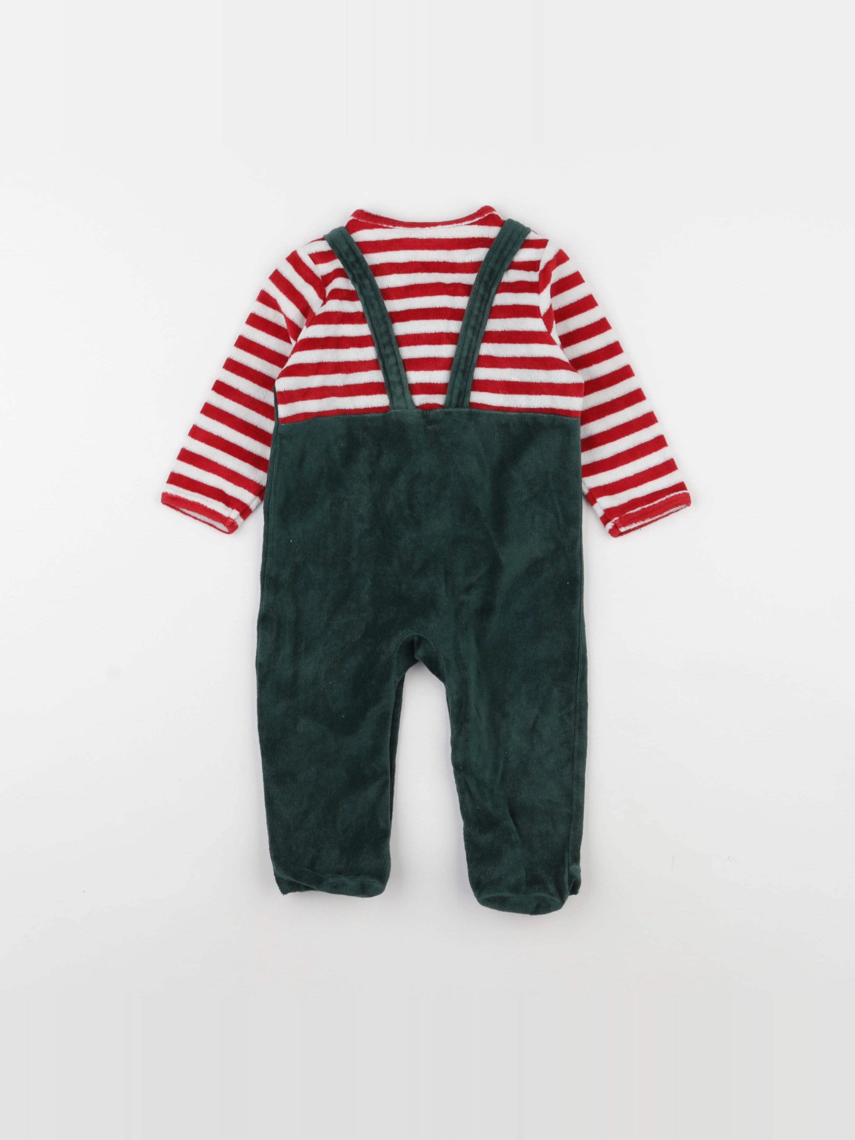 Vertbaudet - pyjama velours rouge, vert - 9 mois